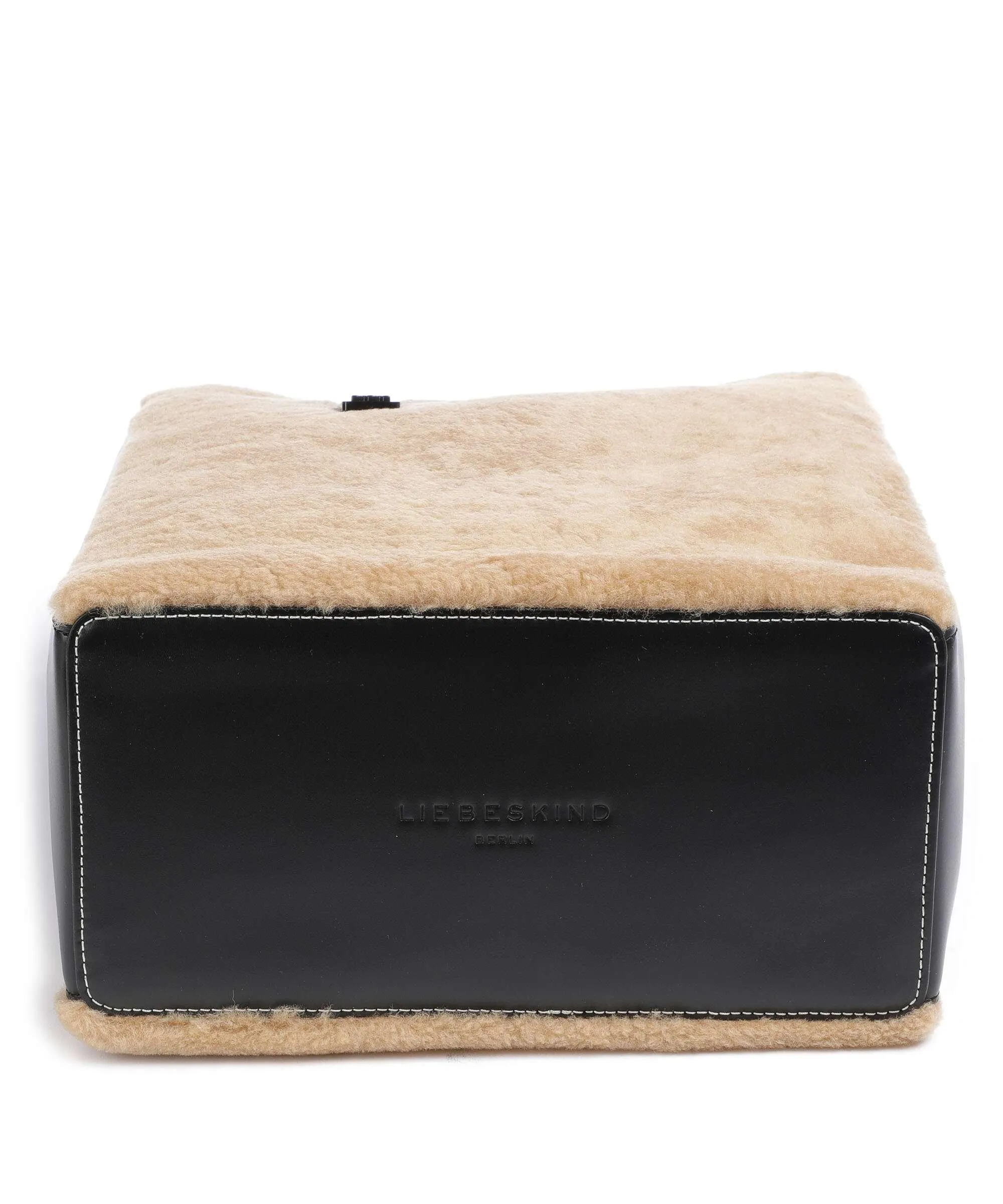  Liebeskind Paper Bag Shearling M Borsa a mano pelle a grana fine, eco-pelliccia marrone/nero  
