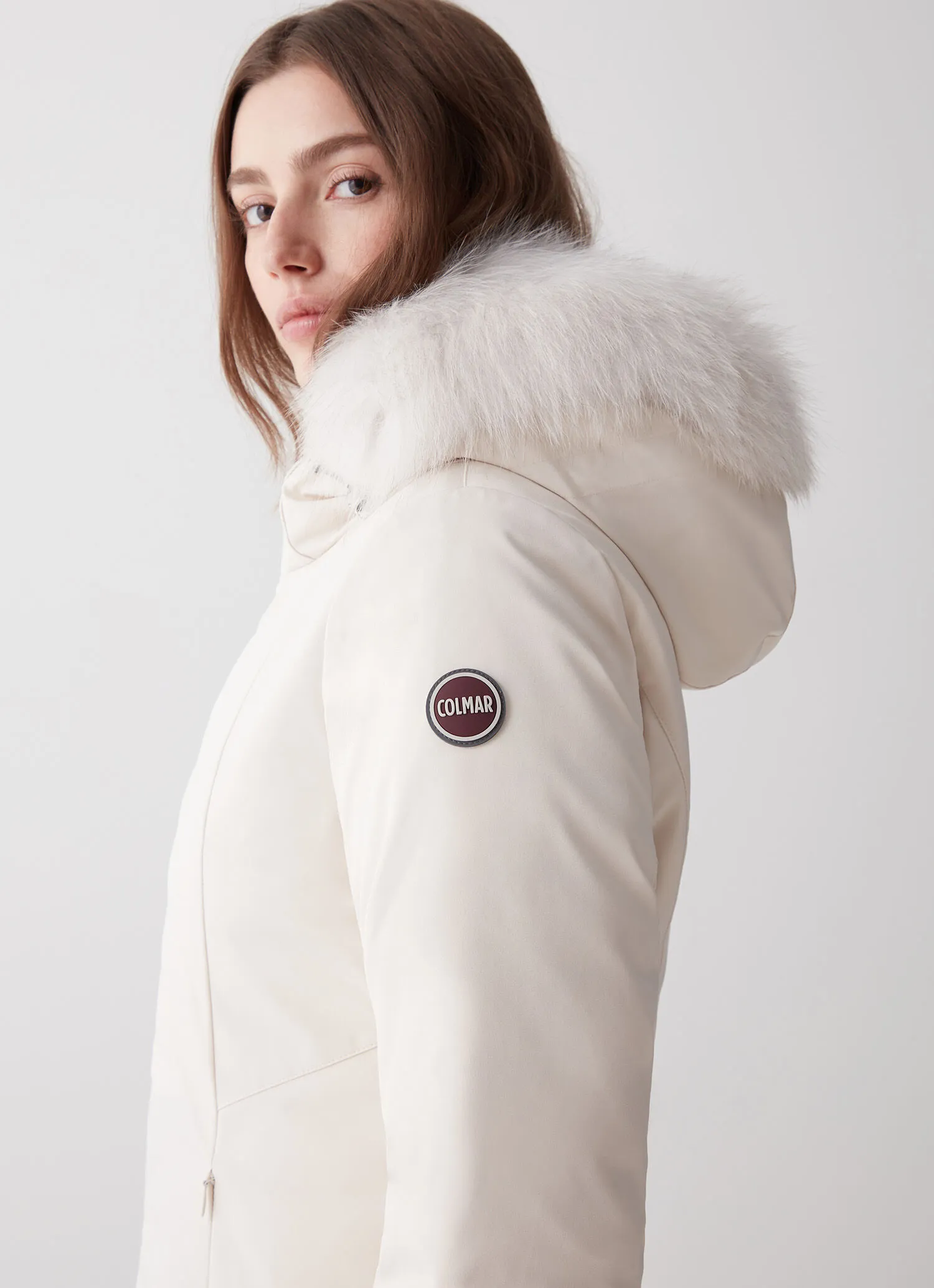 Longline 3 layer satin down jacket with hood