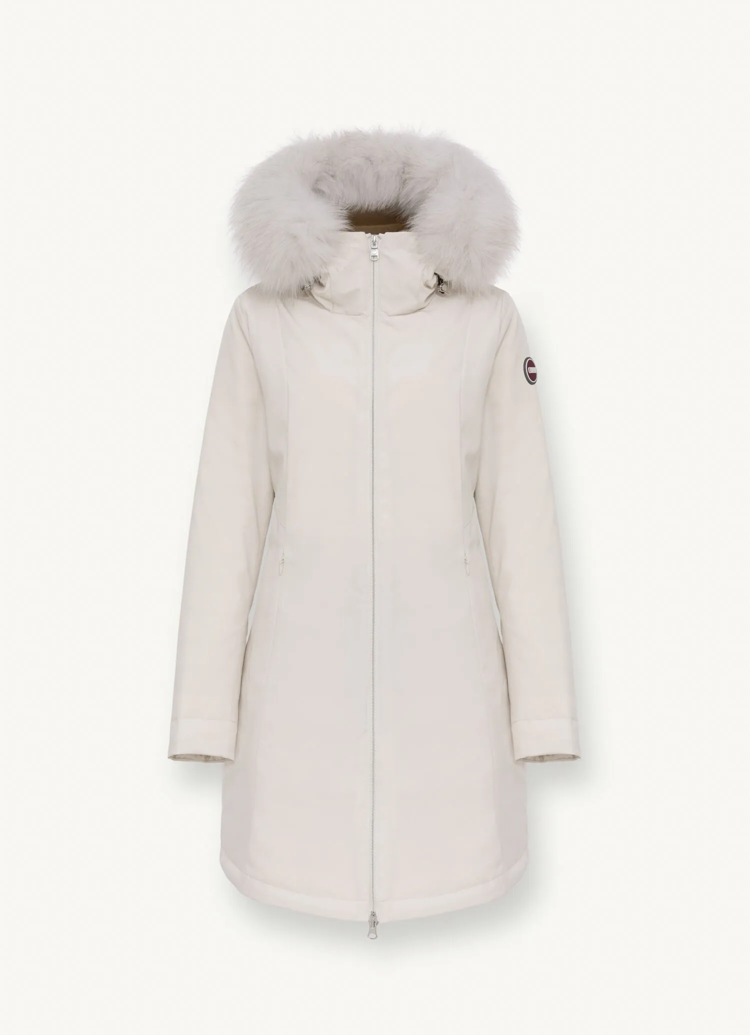 Longline 3 layer satin down jacket with hood