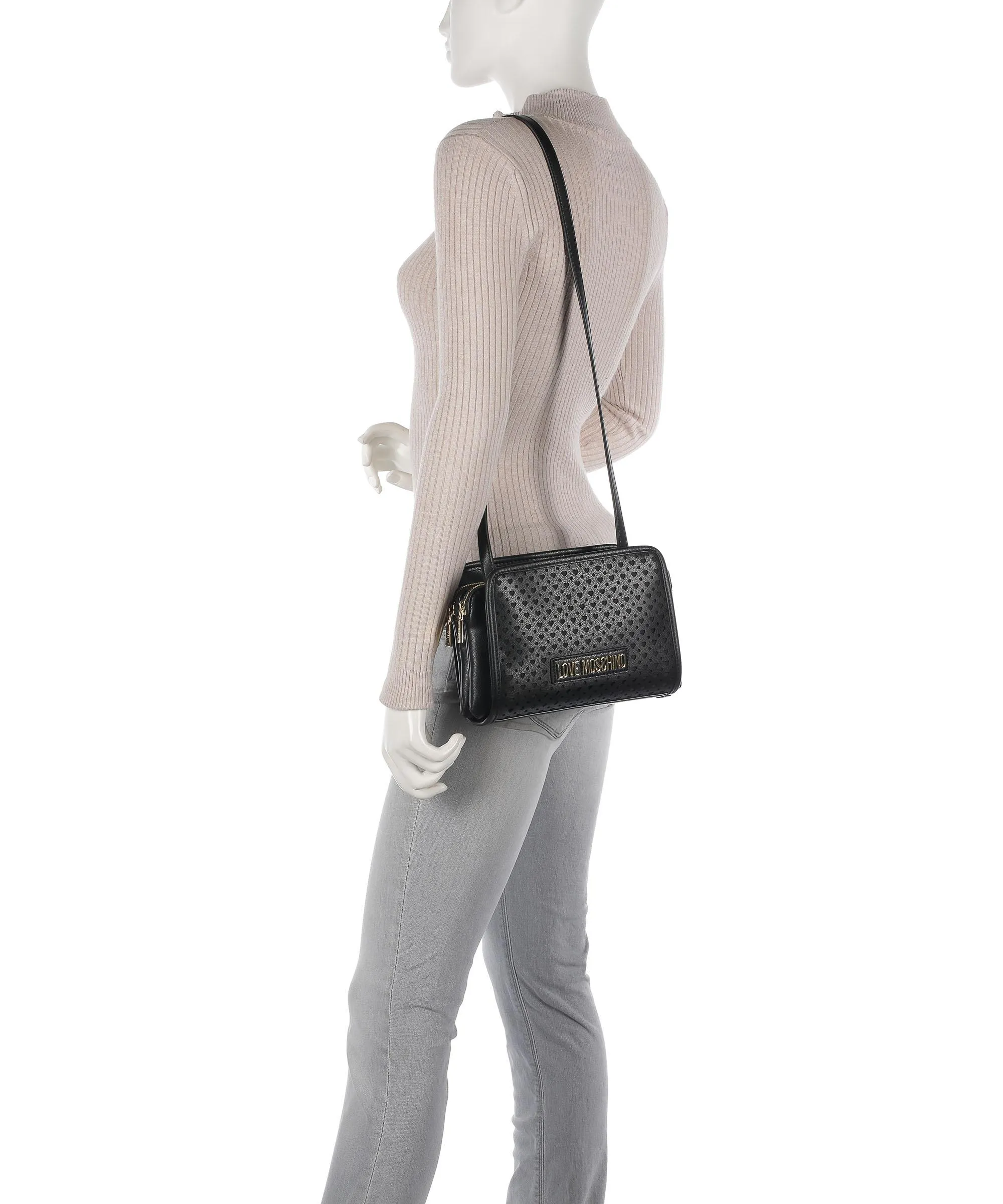  Love Moschino Heart Pattern Borsa a tracolla pelle sintetica nero  