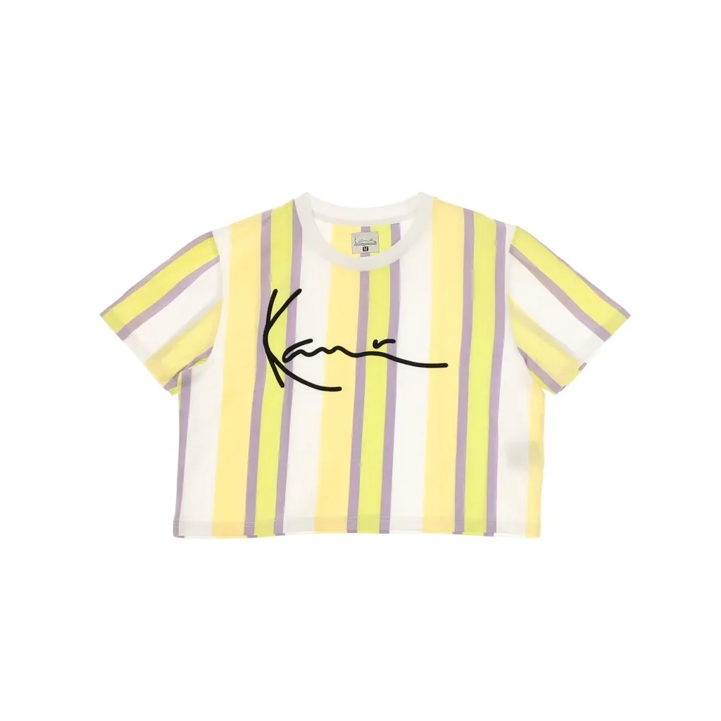 MAGLIETTA CORTA SIGNATURE STRIPE CROP WIDE TEE WHITE/LILA/YELLOW