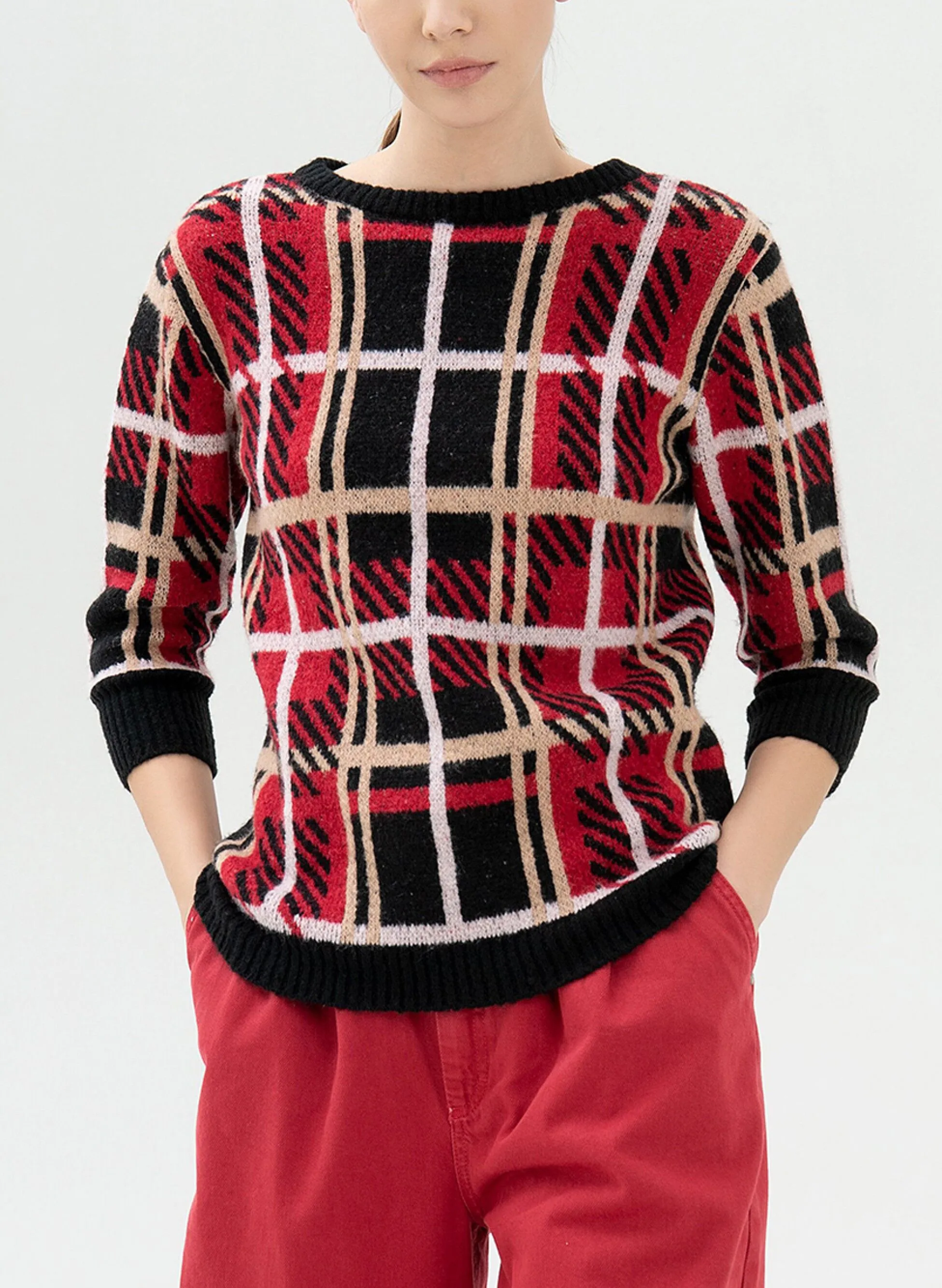 maglione in jacquard a quadri