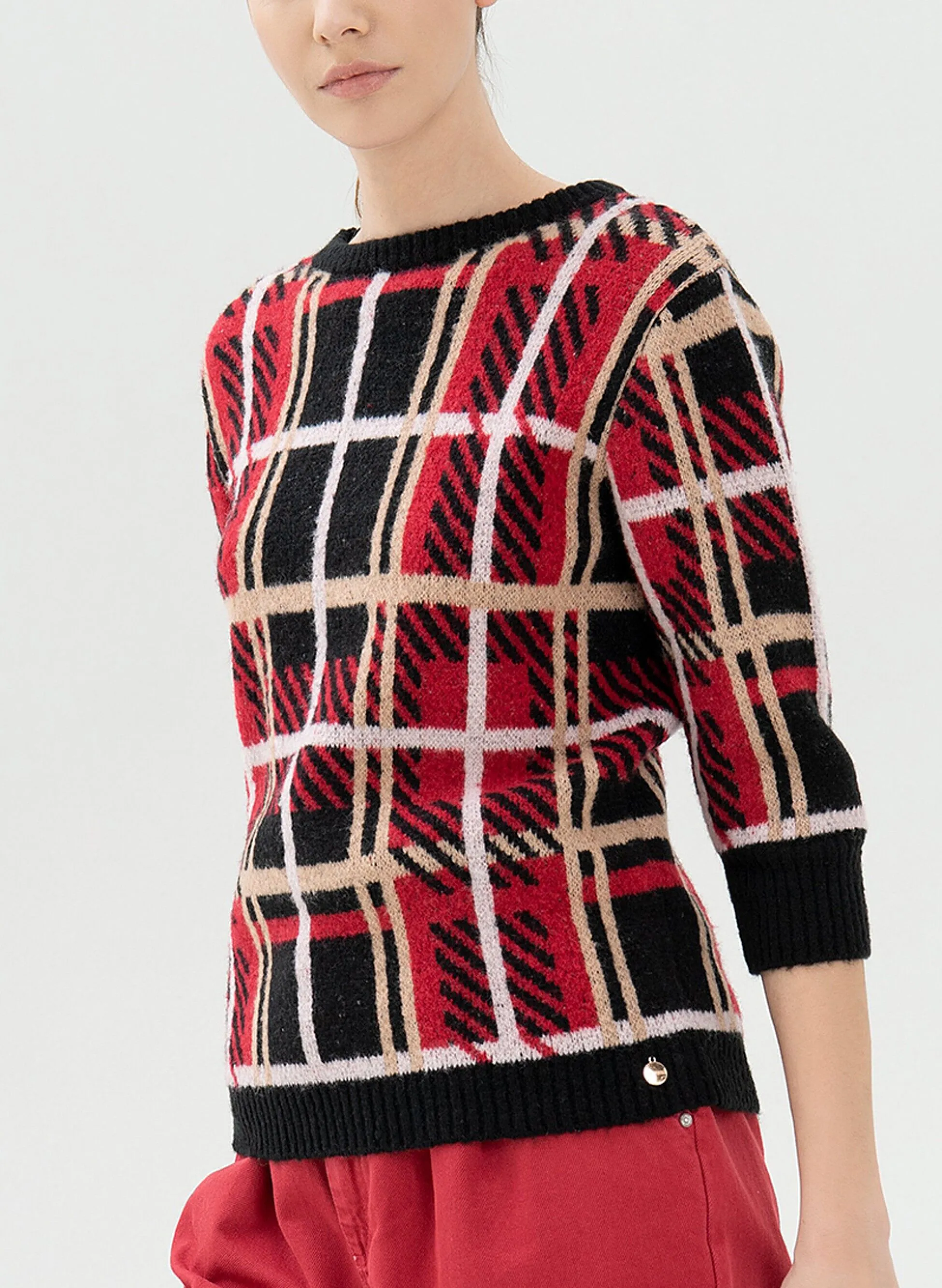maglione in jacquard a quadri