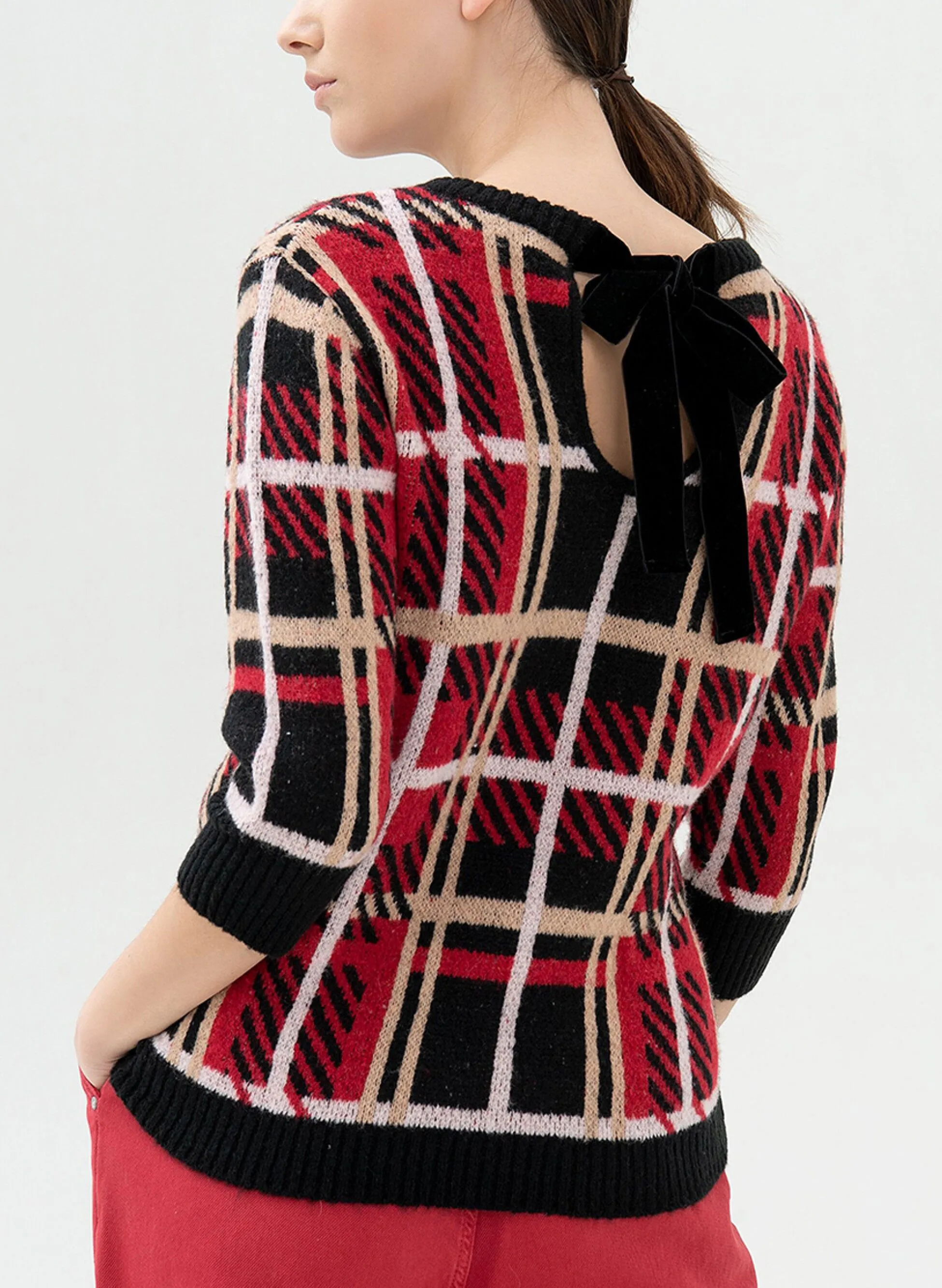 maglione in jacquard a quadri