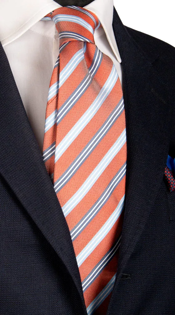 Man Regimental Silk Tie Jeans Color White Stripes 5084