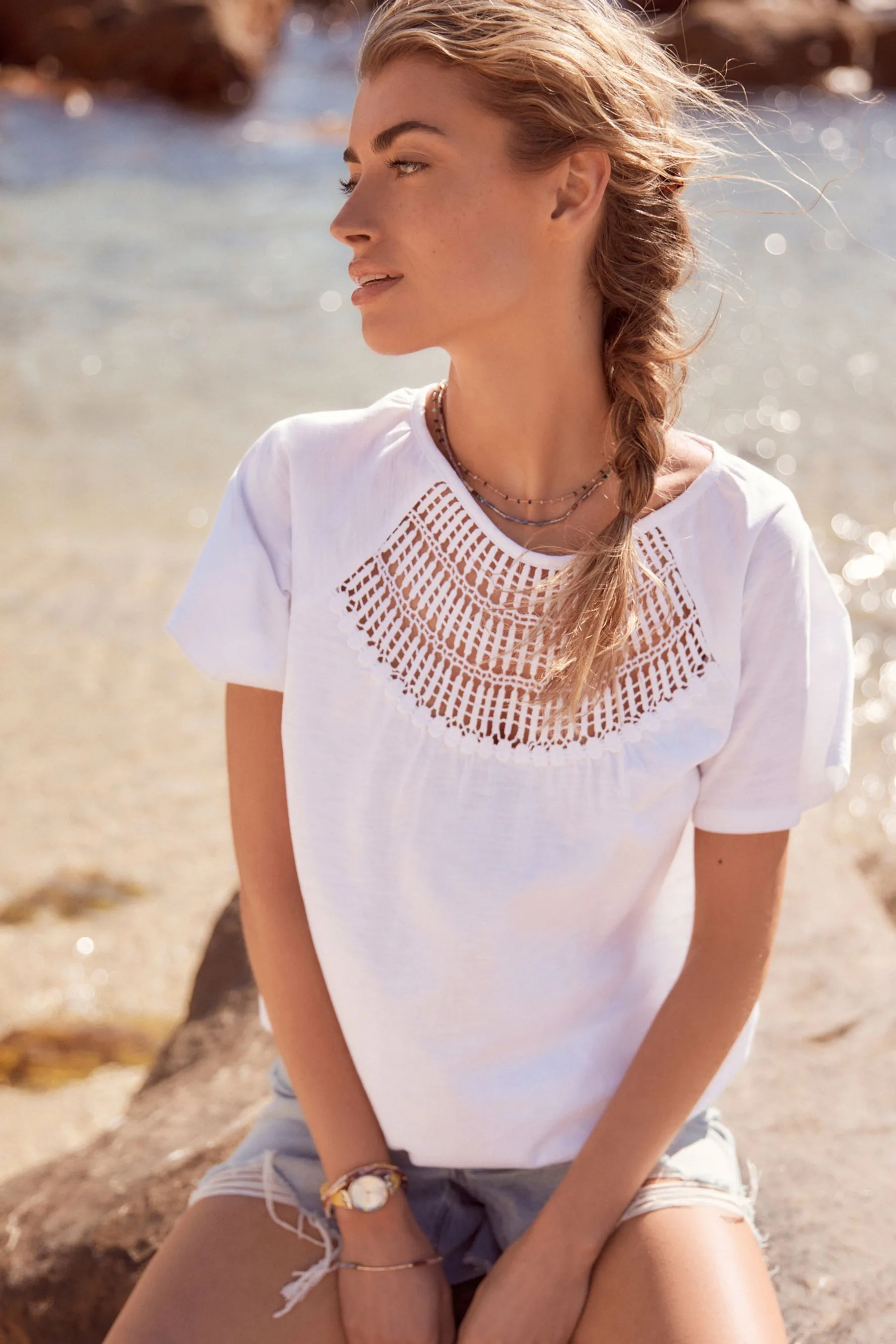 Maniche corte Crochet Bubblehem 100% Cotone Top    