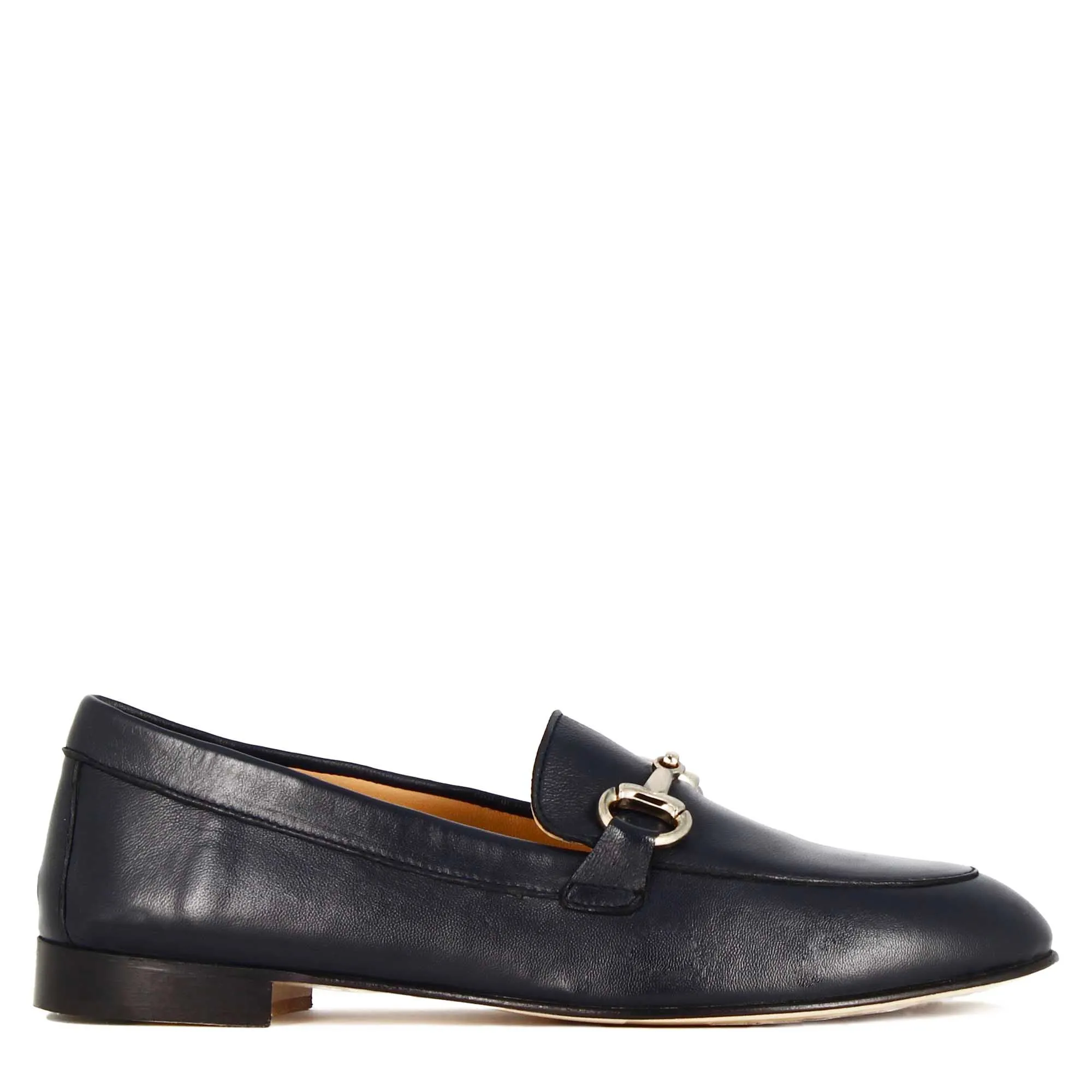 Mocassino classico da donna con morsetto in pelle colore blu scuro