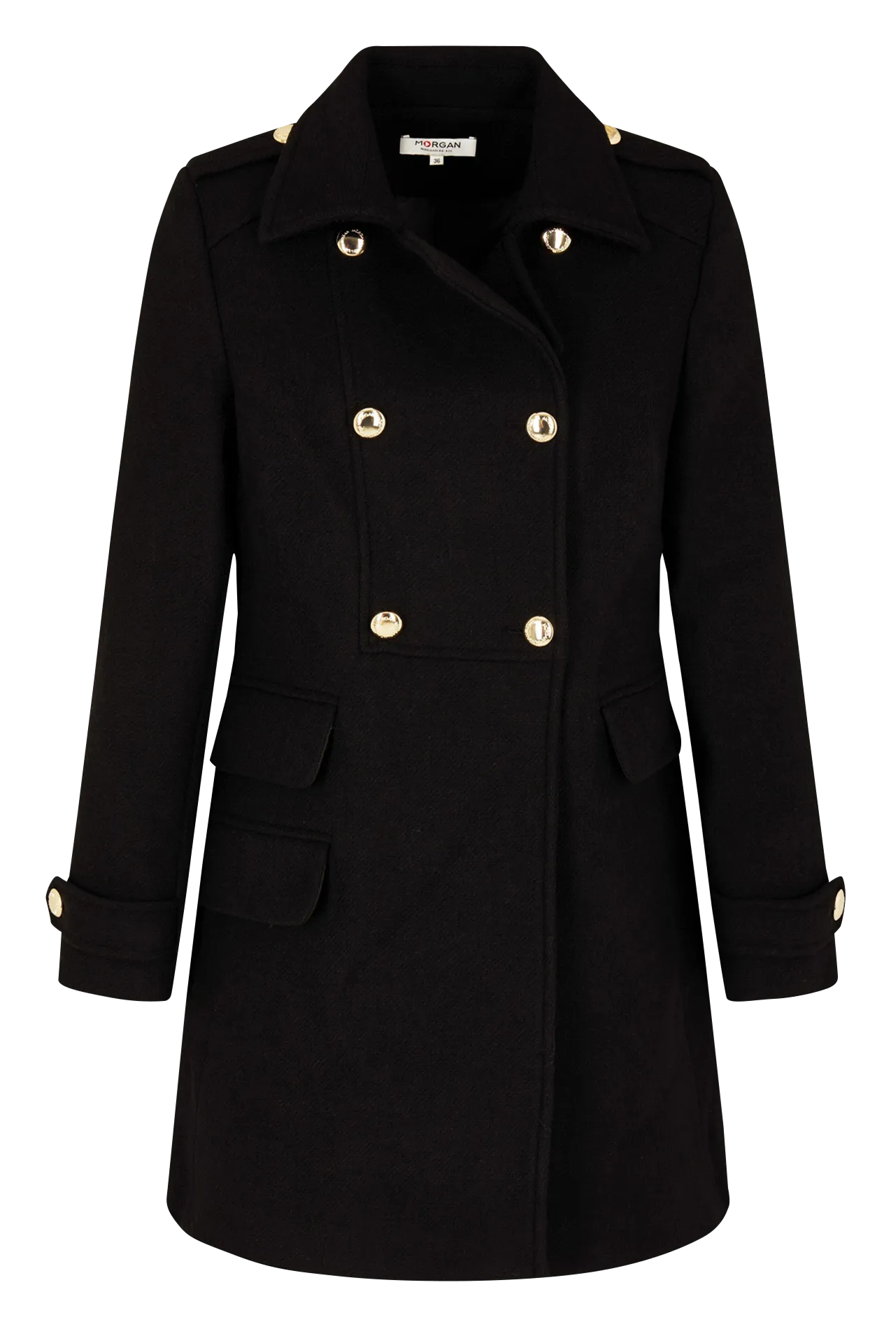  MORGAN   GABY.F - Cappotto dritto collo classico in misto lana | Nero