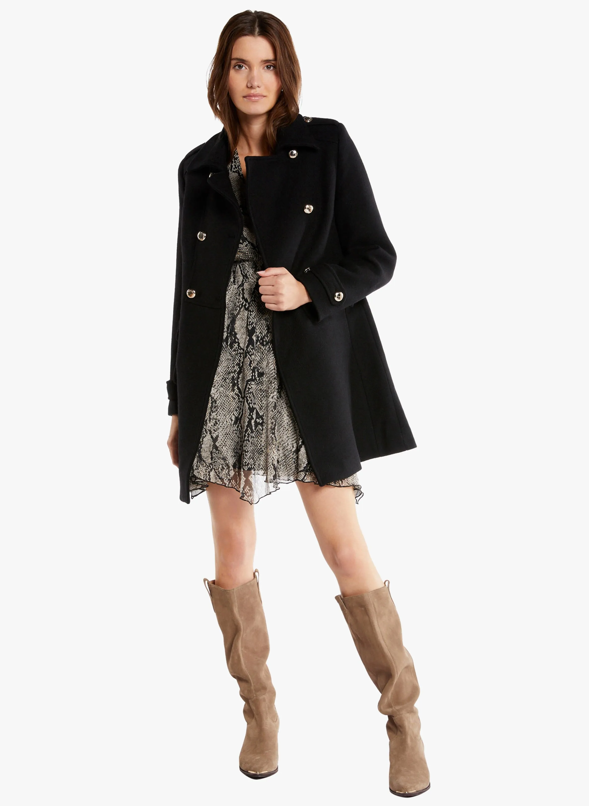  MORGAN   GABY.F - Cappotto dritto collo classico in misto lana | Nero