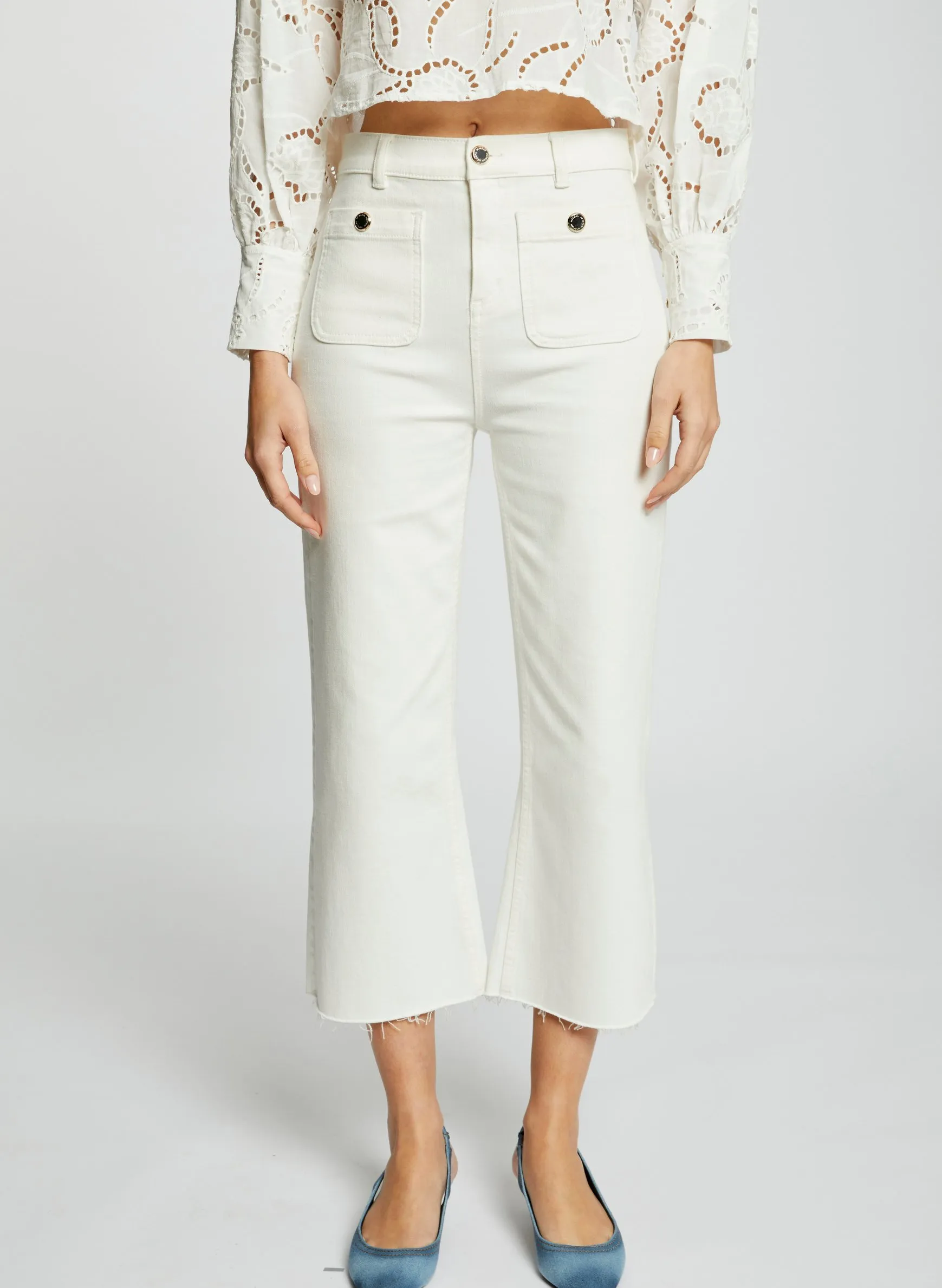  MORGAN   PCLIC - Pantaloni larghi 7/8 in misto cotone | Bianco