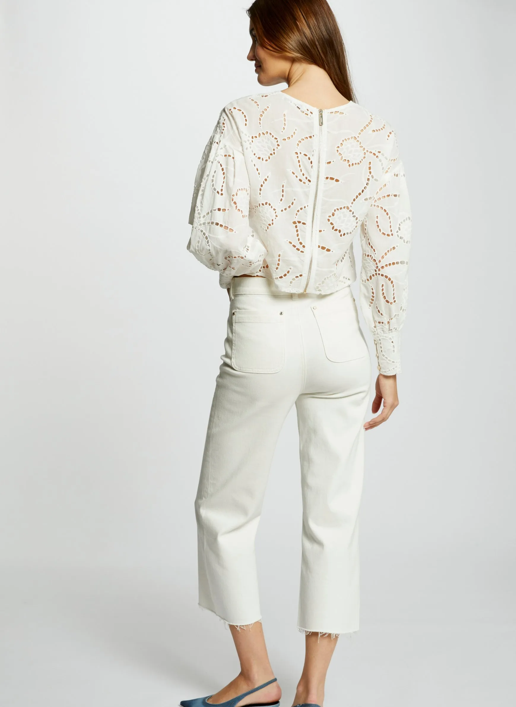  MORGAN   PCLIC - Pantaloni larghi 7/8 in misto cotone | Bianco
