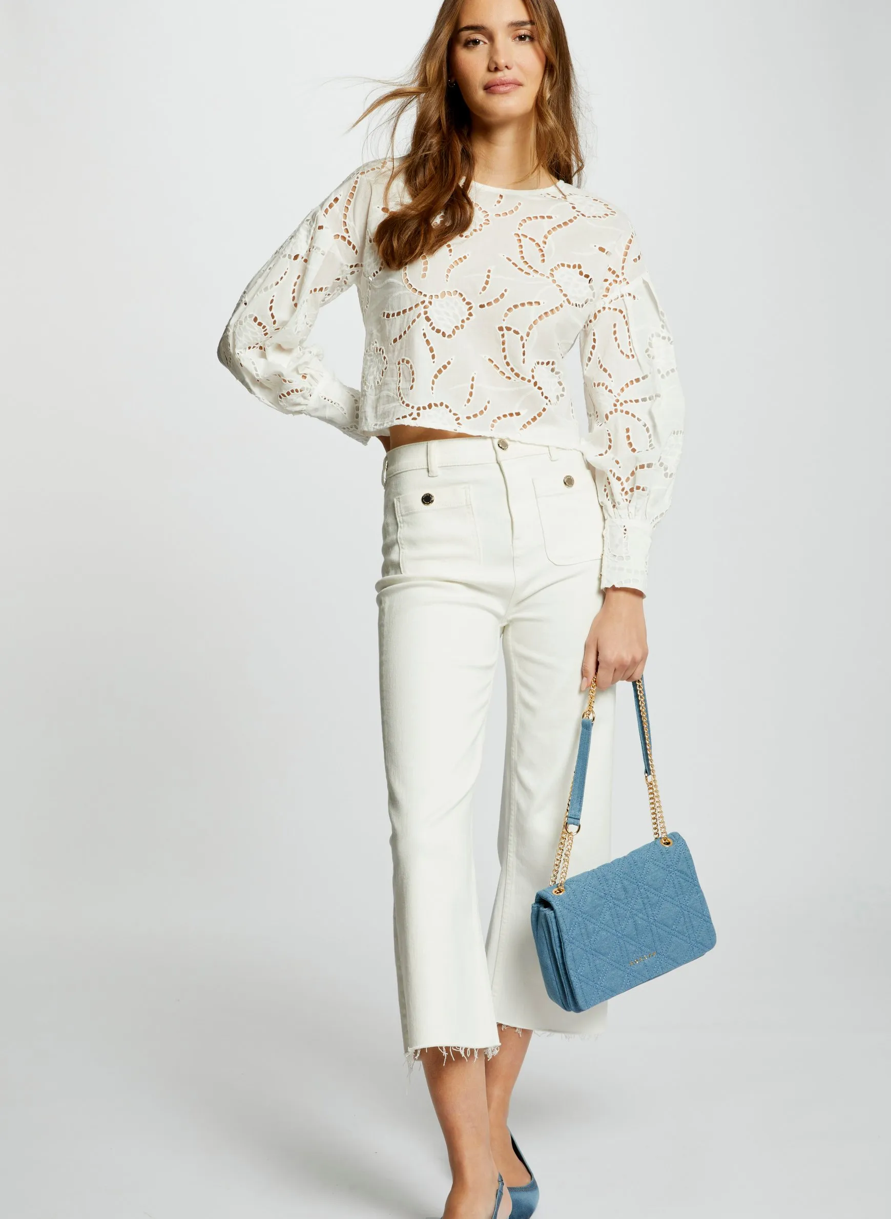  MORGAN   PCLIC - Pantaloni larghi 7/8 in misto cotone | Bianco