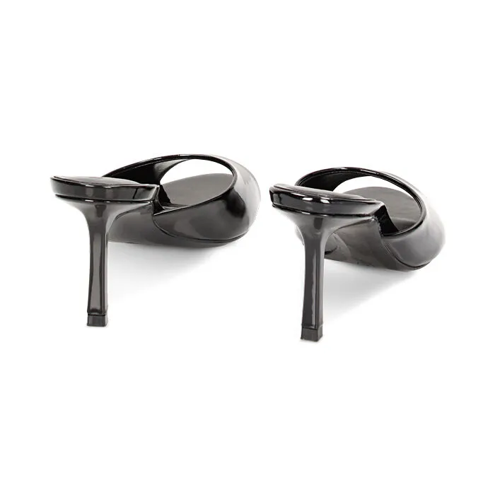 Mules Open Toe nere in vernice, tacco 7,5 cm