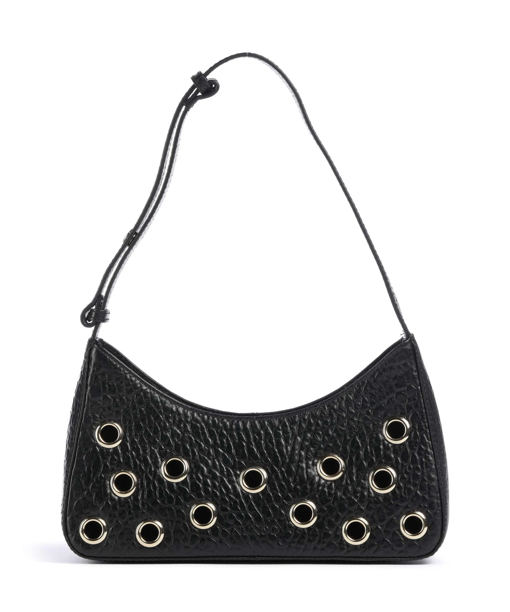  Núnoo New Zealand Apollo 2 Eyelet Borsa a spalla pelle in rilievo nero  