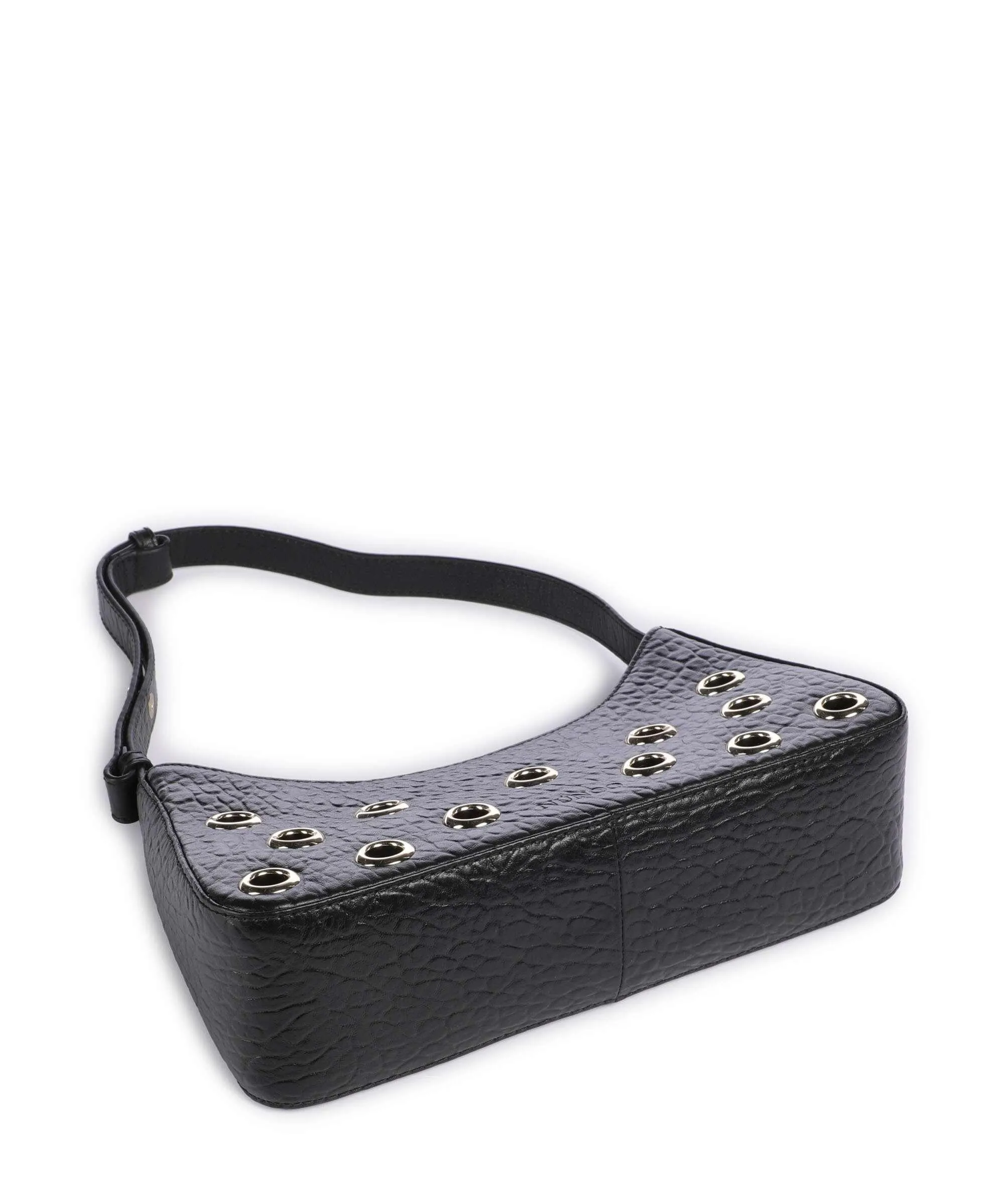  Núnoo New Zealand Apollo 2 Eyelet Borsa a spalla pelle in rilievo nero  