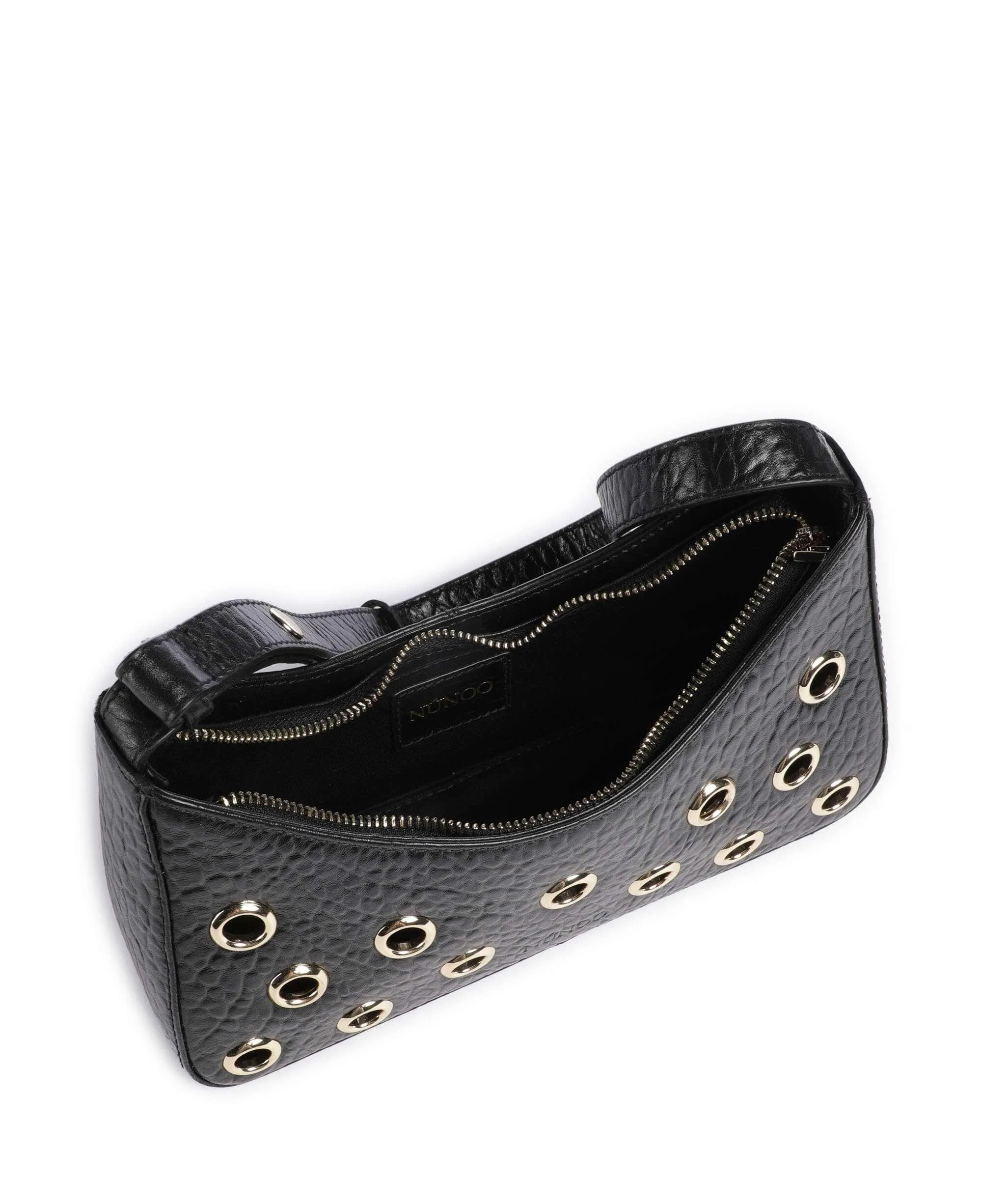  Núnoo New Zealand Apollo 2 Eyelet Borsa a spalla pelle in rilievo nero  