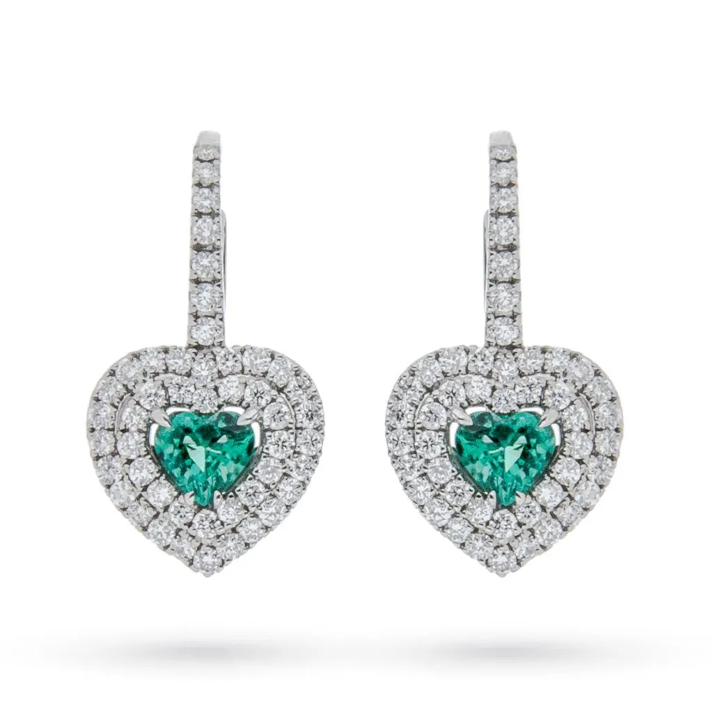 Orecchini oro bianco smeraldi cuori 0,37ct diamanti 0,44ct Mirco Visconti