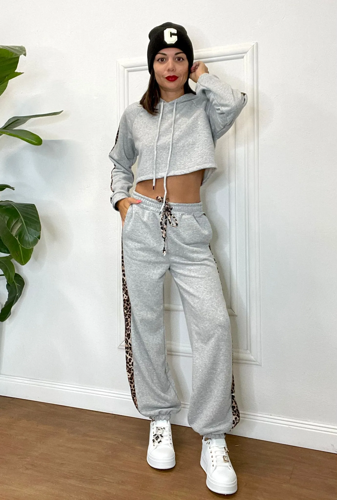 PANTALONE TUTA BANDA LEOPARDATA 500 grigio