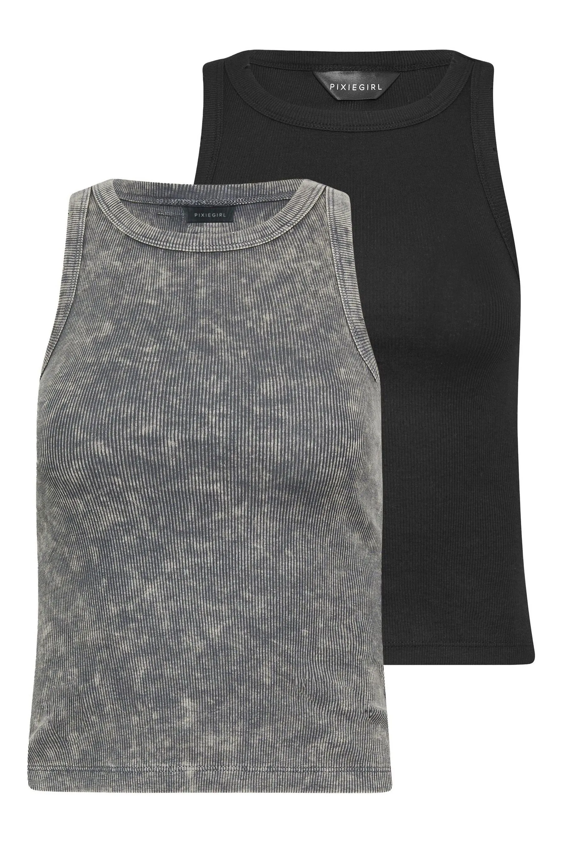 PixieGirl Petite - Top 2 Confezione tinta unita lavaggio acido e Nero