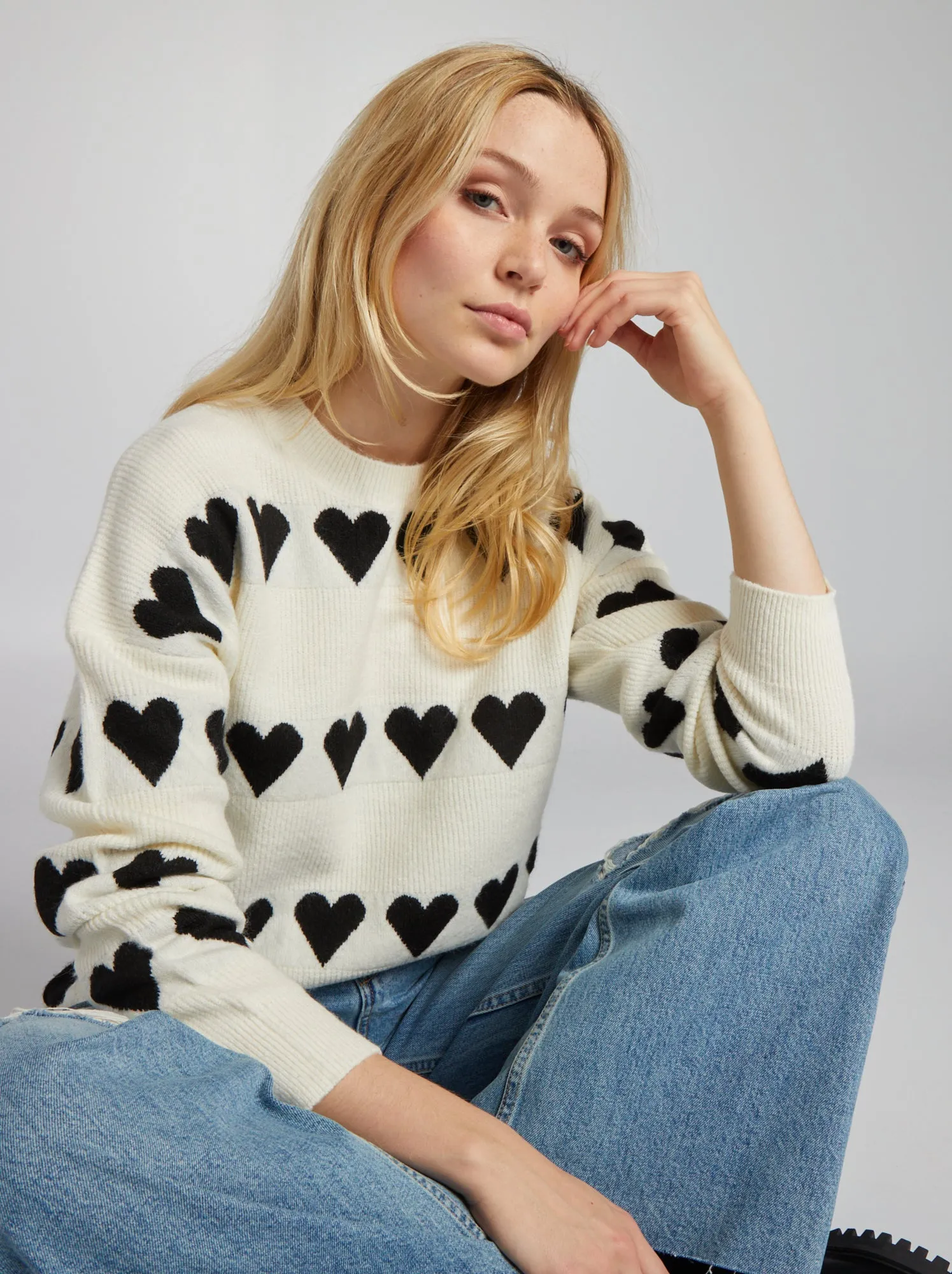 Pullover in maglia 'cuore' - BEIGE