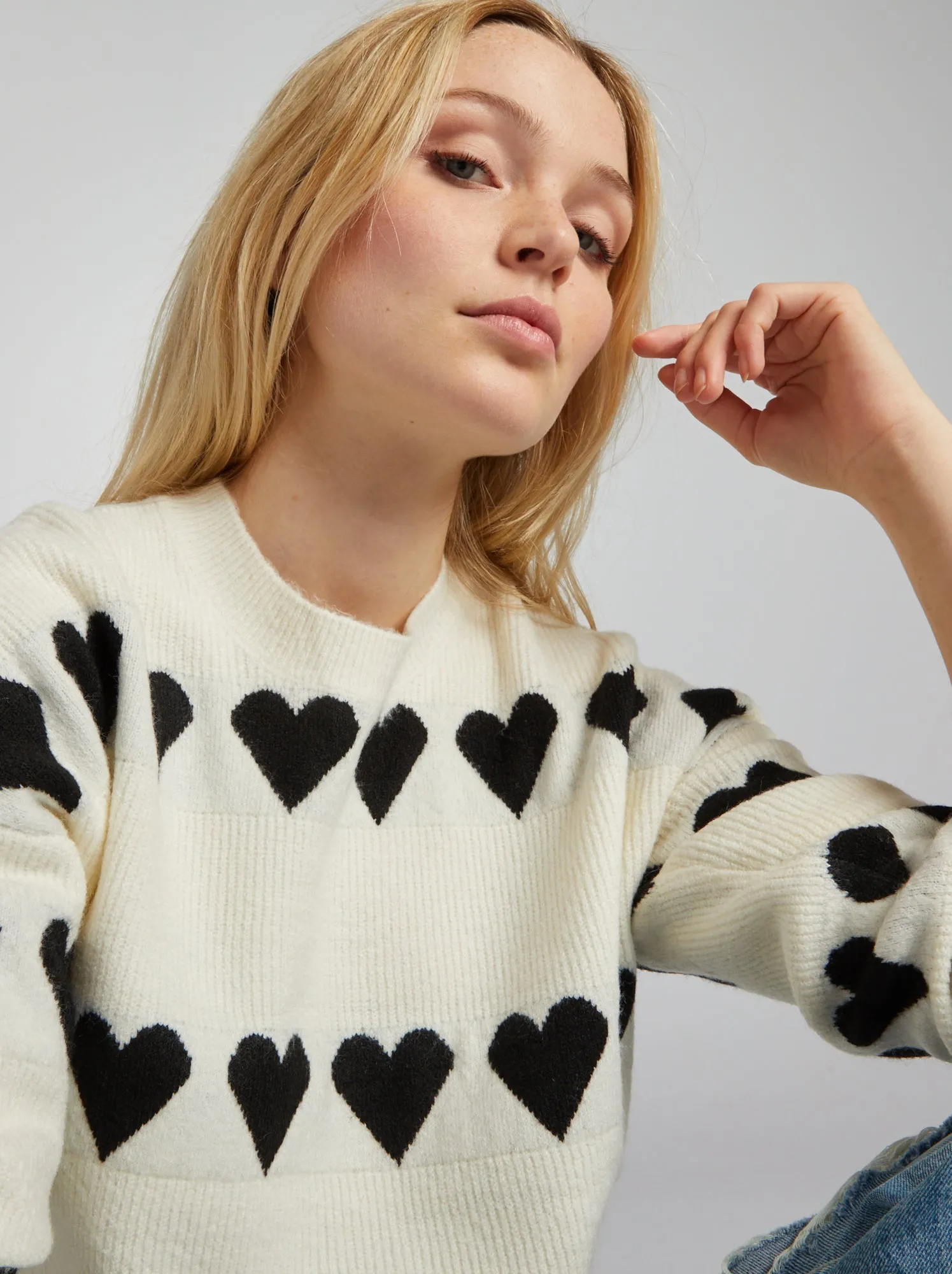 Pullover in maglia 'cuore' - BEIGE