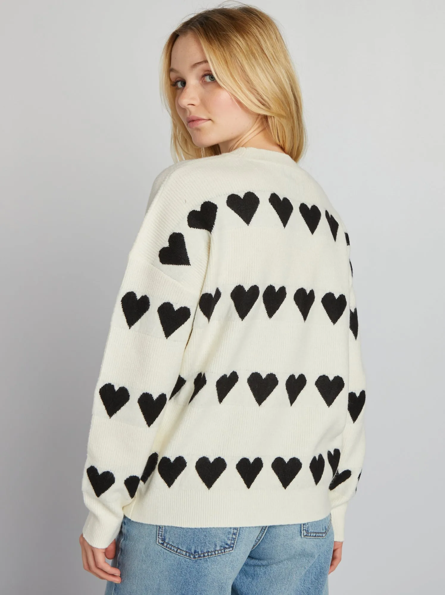 Pullover in maglia 'cuore' - BEIGE