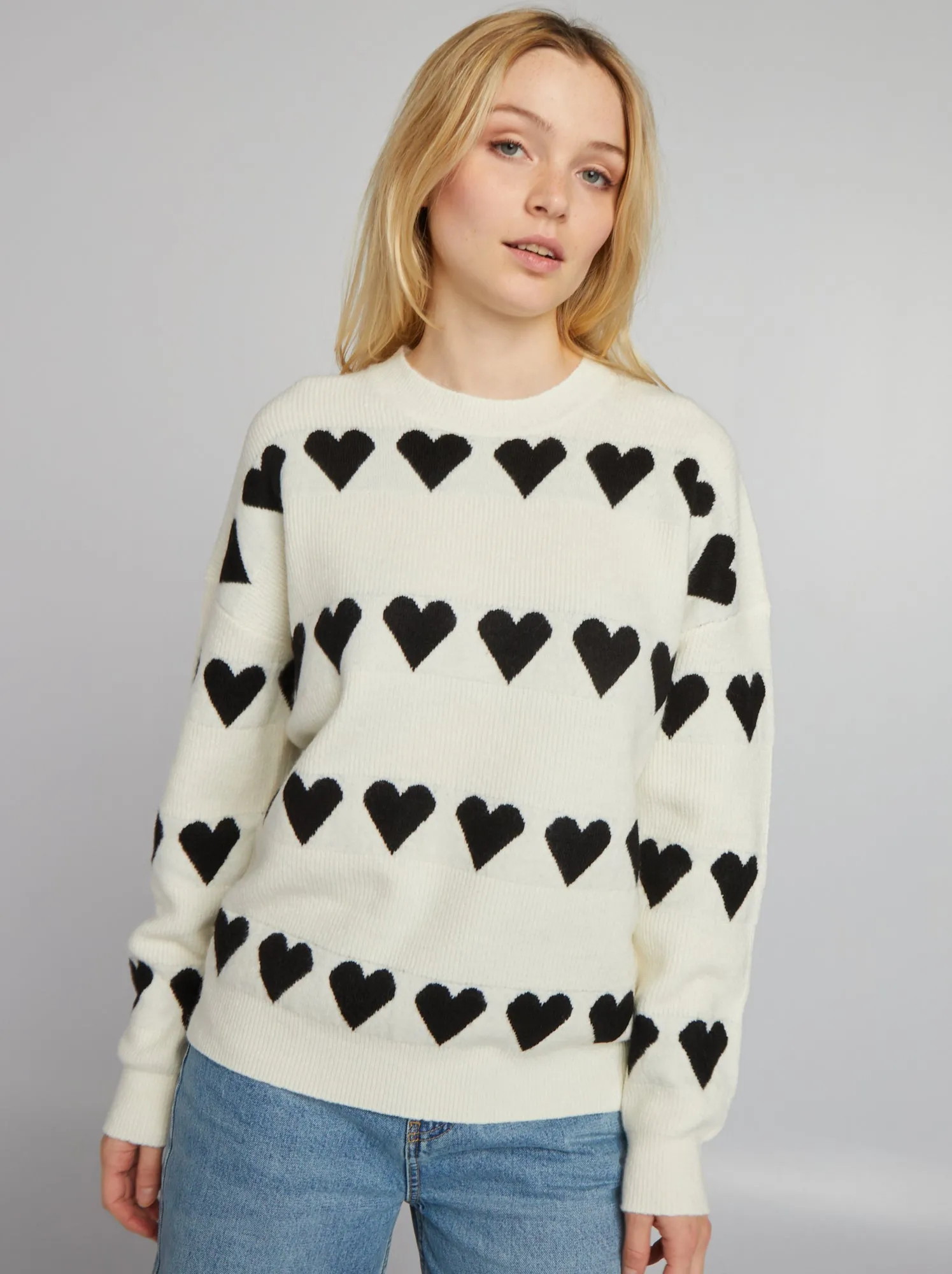 Pullover in maglia 'cuore' - BEIGE