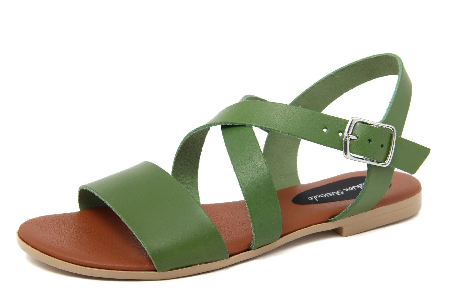 Sandali Flat Made in Italy in pelle colore Verde