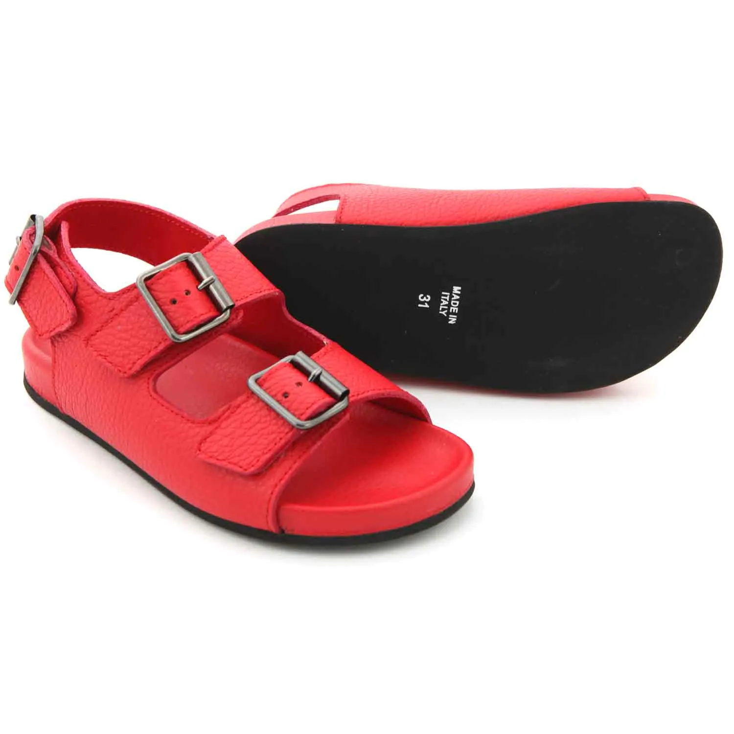 Sandali Unisex Rossi In Pelle Jr E Teen