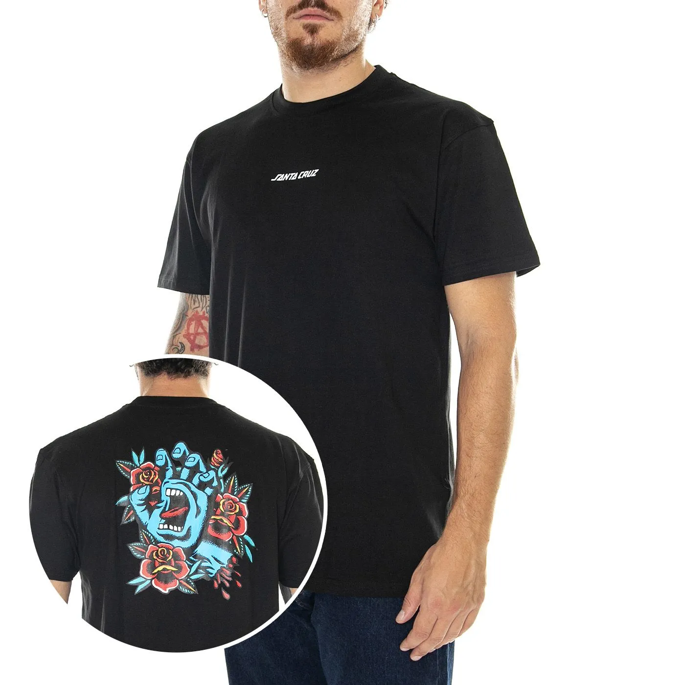 Santa Cruz Screaming Flash Center T-Shirt Black - Maglietta Girocollo Uomo Nera    