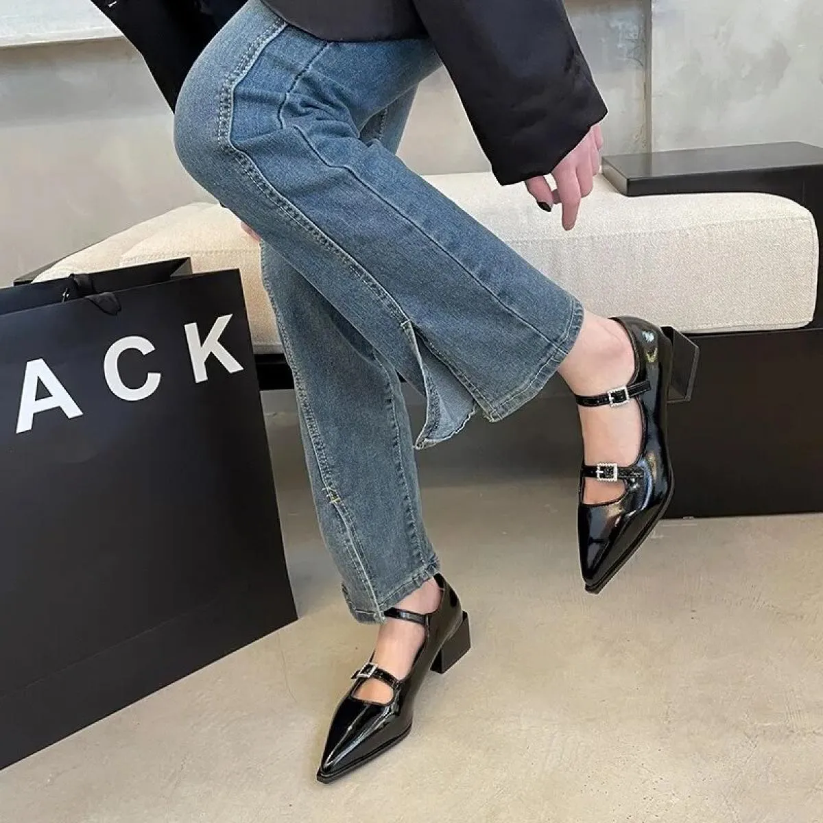 Scarpe a punta da donna Mary Jane Scarpe da donna Moda basse Scarpe con tacco medio Scarpe primaverili in pelle Elgant Paryt