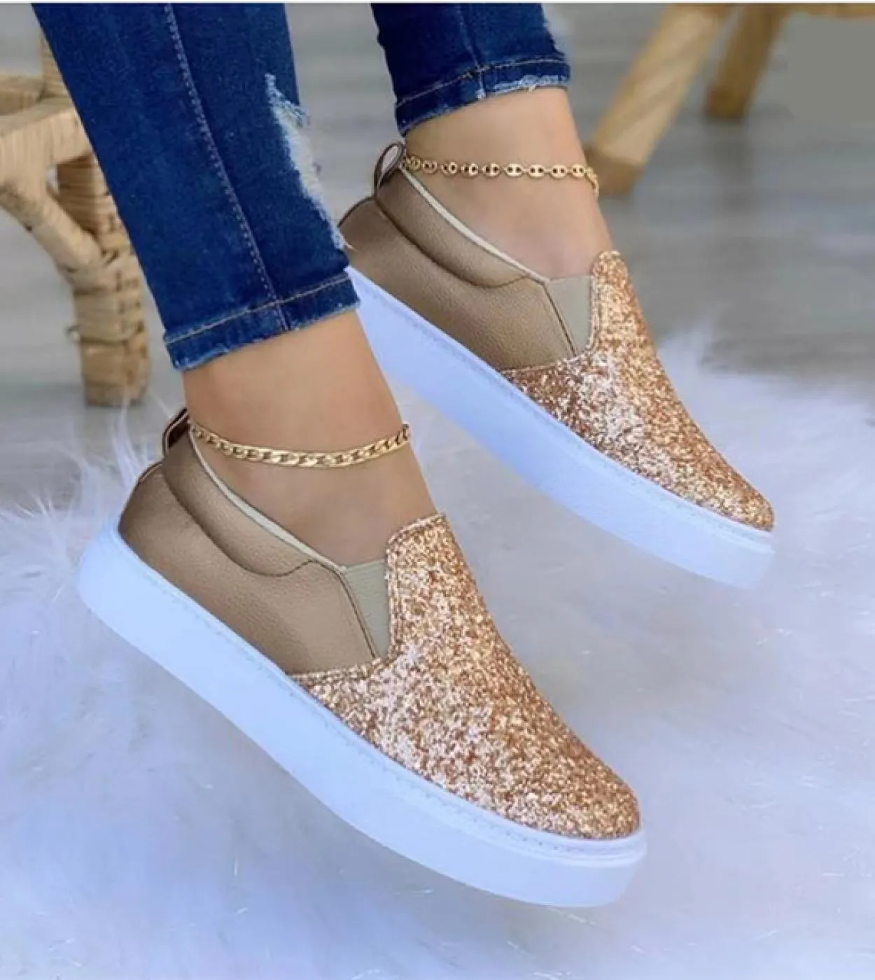 Scarpe da donna Crystal Slip On Mocassini piatti Cerniera in pelle goffrata Ladies Autumn Glitter Platform Fashion Mocassini fem