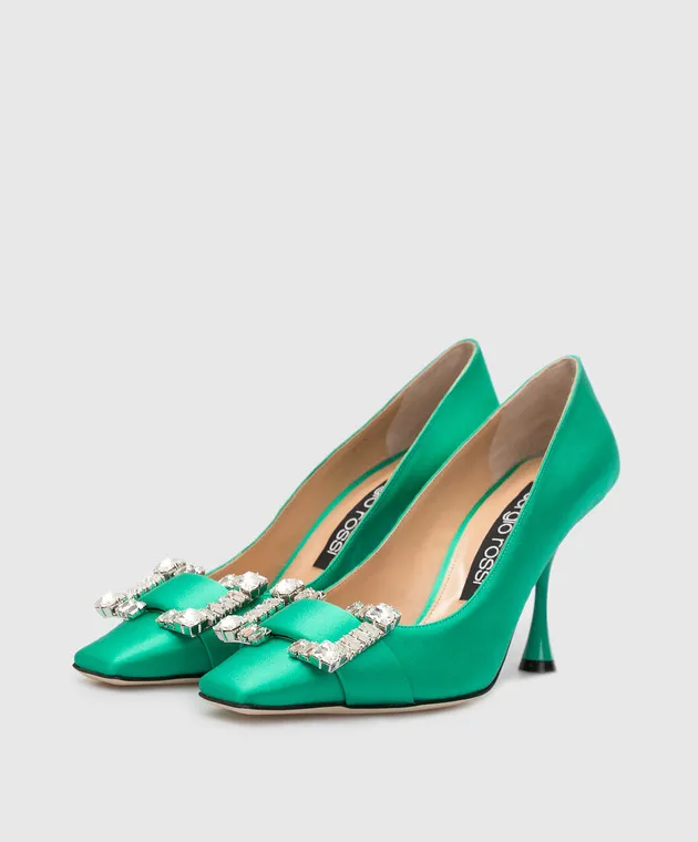Sergio Rossi Décolleté SR Twenty di colore verde con strass A92861MTEZ02