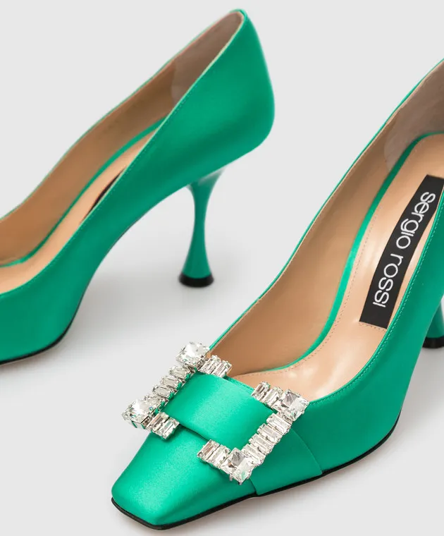 Sergio Rossi Décolleté SR Twenty di colore verde con strass A92861MTEZ02