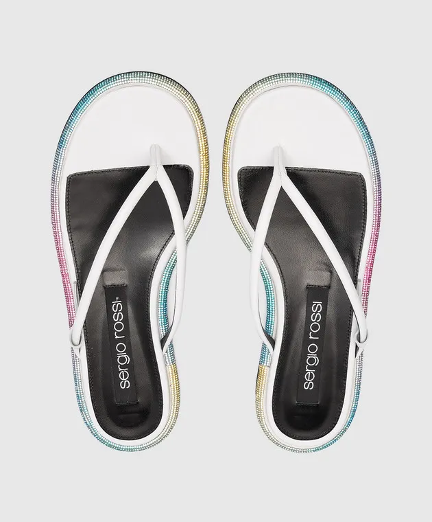 Sergio Rossi Infradito bijoux in pelle bianca con strass B02270MFN253