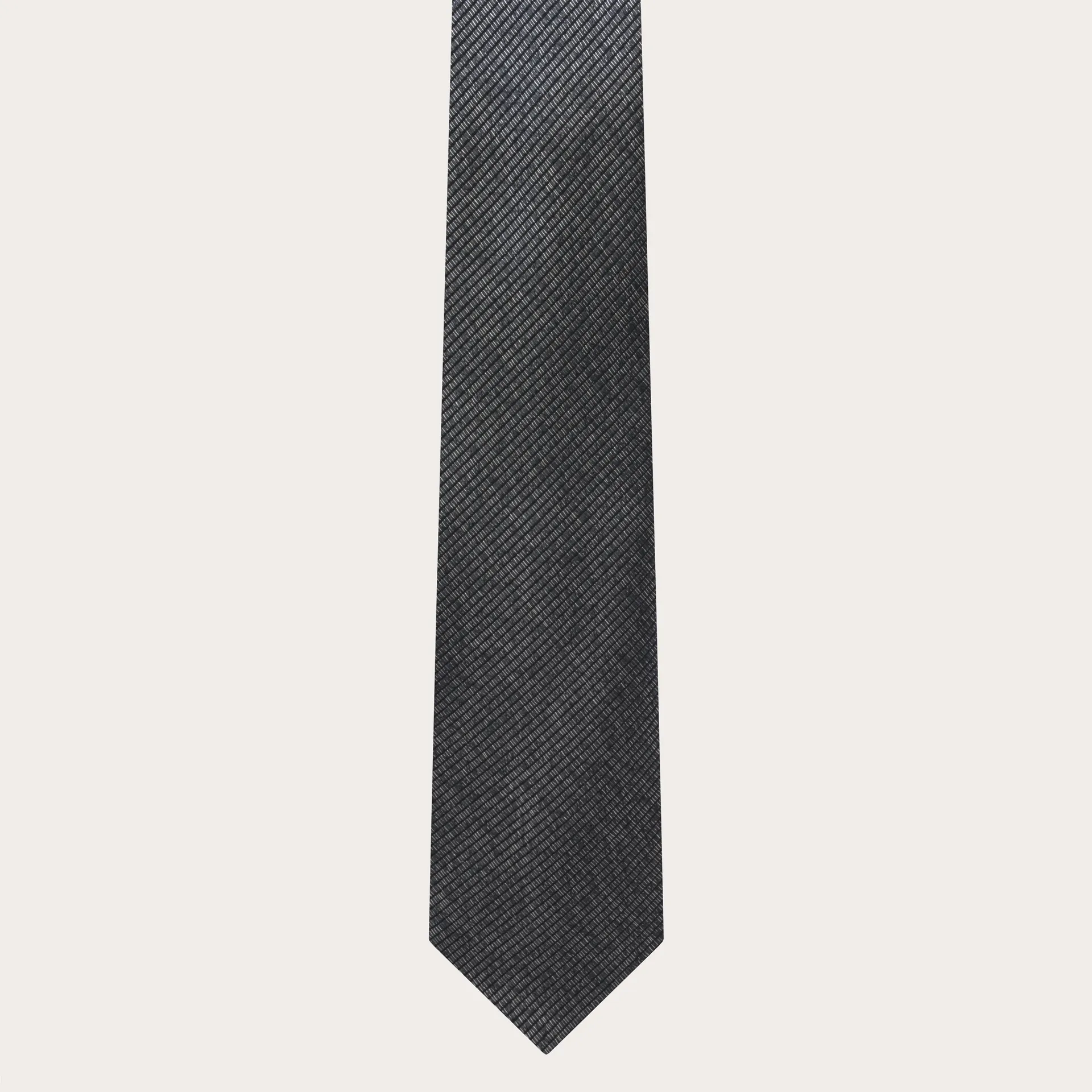 Set bretelle e cravatta in luminosa seta melange nero e argento