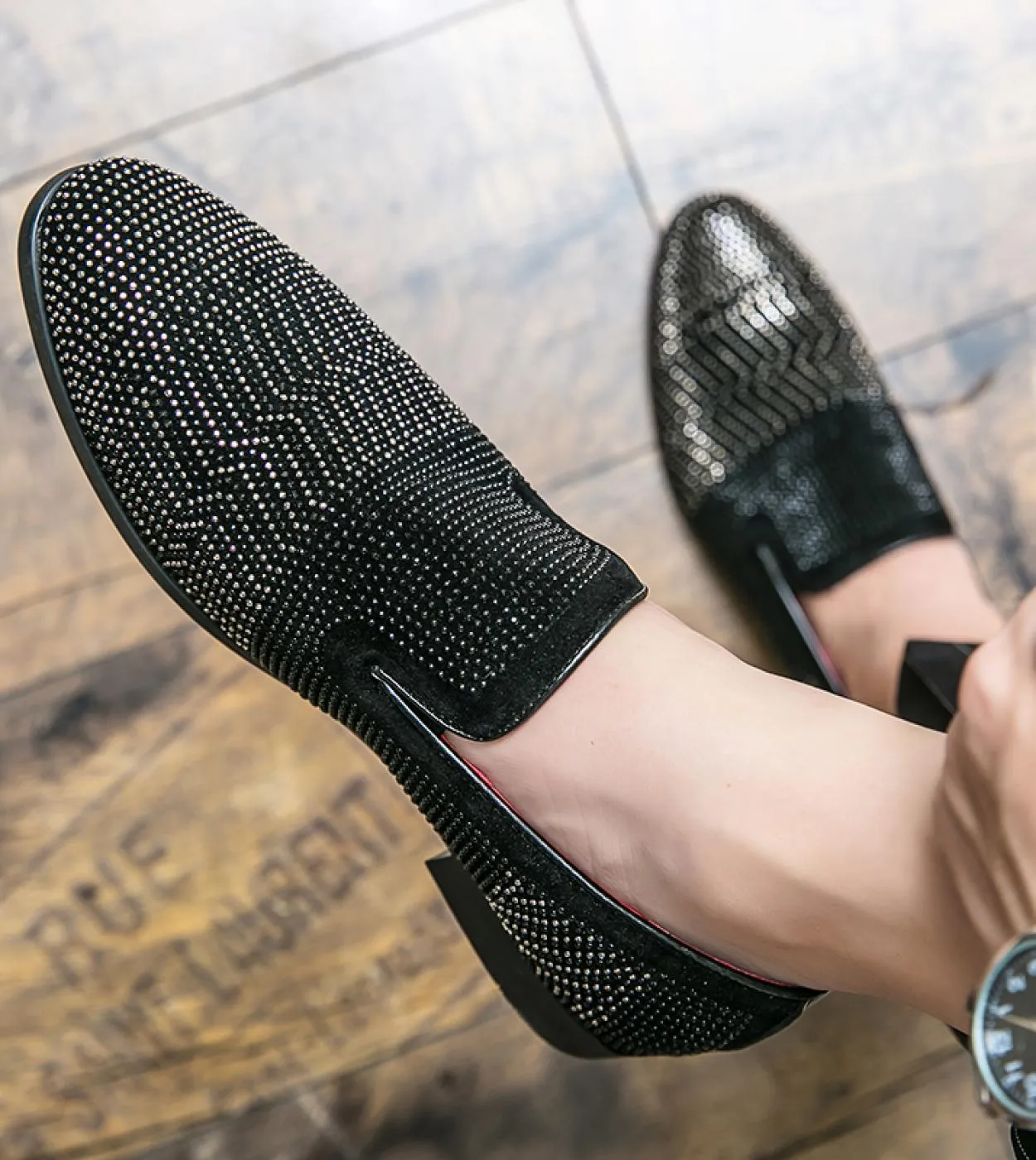 Slip On Scarpe Uomo Mocassini Mocassini Neri Solido Morbido Scarpe Uomo Casual Taglie Grandi Moda Traspirante Camoscio Oro Zapat
