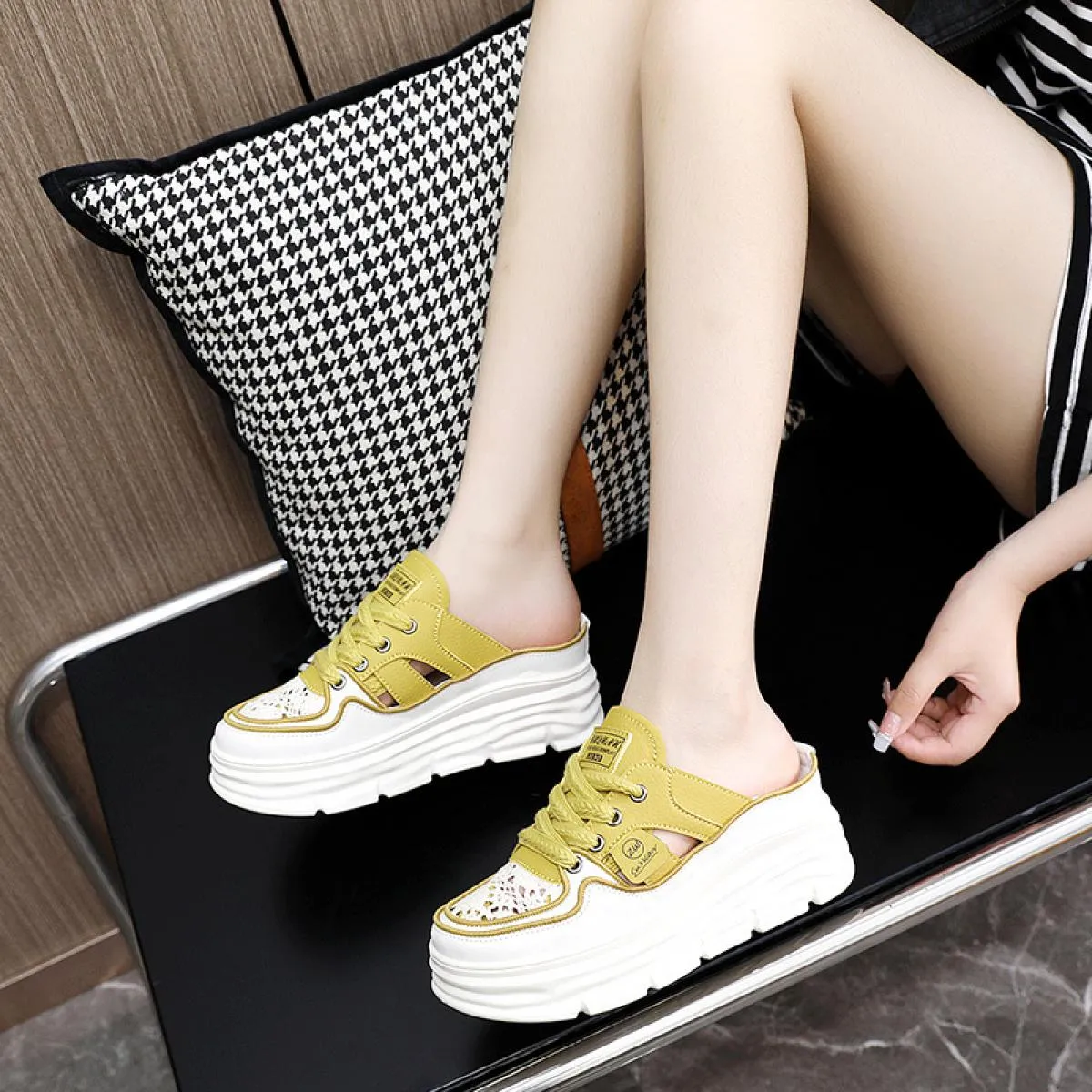 Sneakers robuste alla moda Mocassini da donna Mocassini Slip On Tacchi altissimi Punta tonda Scarpe da donna Piattaforma Scarpe