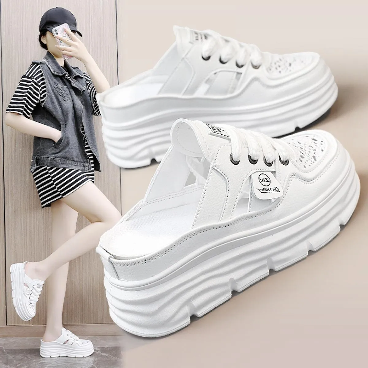 Sneakers robuste alla moda Mocassini da donna Mocassini Slip On Tacchi altissimi Punta tonda Scarpe da donna Piattaforma Scarpe