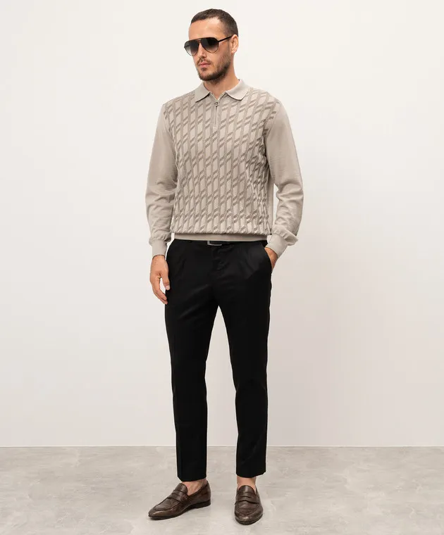 Stefano Ricci Polo in cashmere e seta a fantasia grigia K808083P30F24373