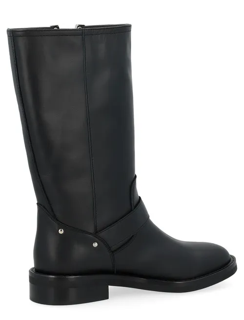 Stivale biker Via Roma 15 in pelle nera con fibbie