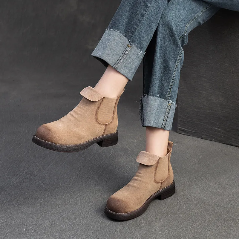 Stivaletti casual da donna in pelle nabuk tinta unita retrò