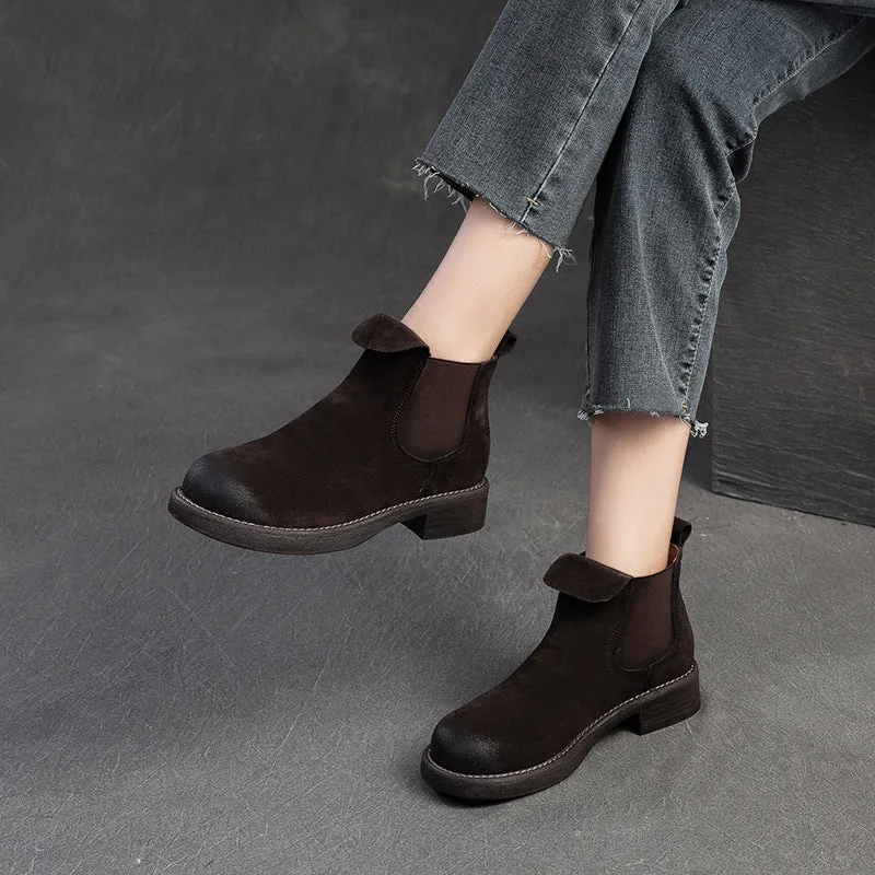 Stivaletti casual da donna in pelle nabuk tinta unita retrò