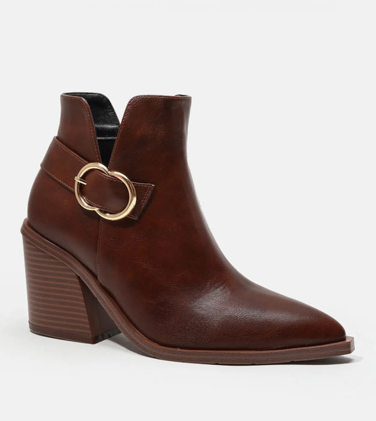 Stivaletti da donna con fibbia in metallo in pelle verniciata alla moda Stivaletti Chelsea da donna eleganti a punta con tacco a
