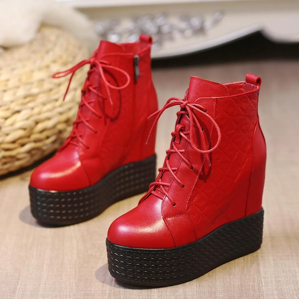 Stivaletti Donna Con Plateau Rosso Stivaletti Rossi Con Plateau Stivali Con Tacco Donna Stivali Rossi Con Zeppa Da Donna