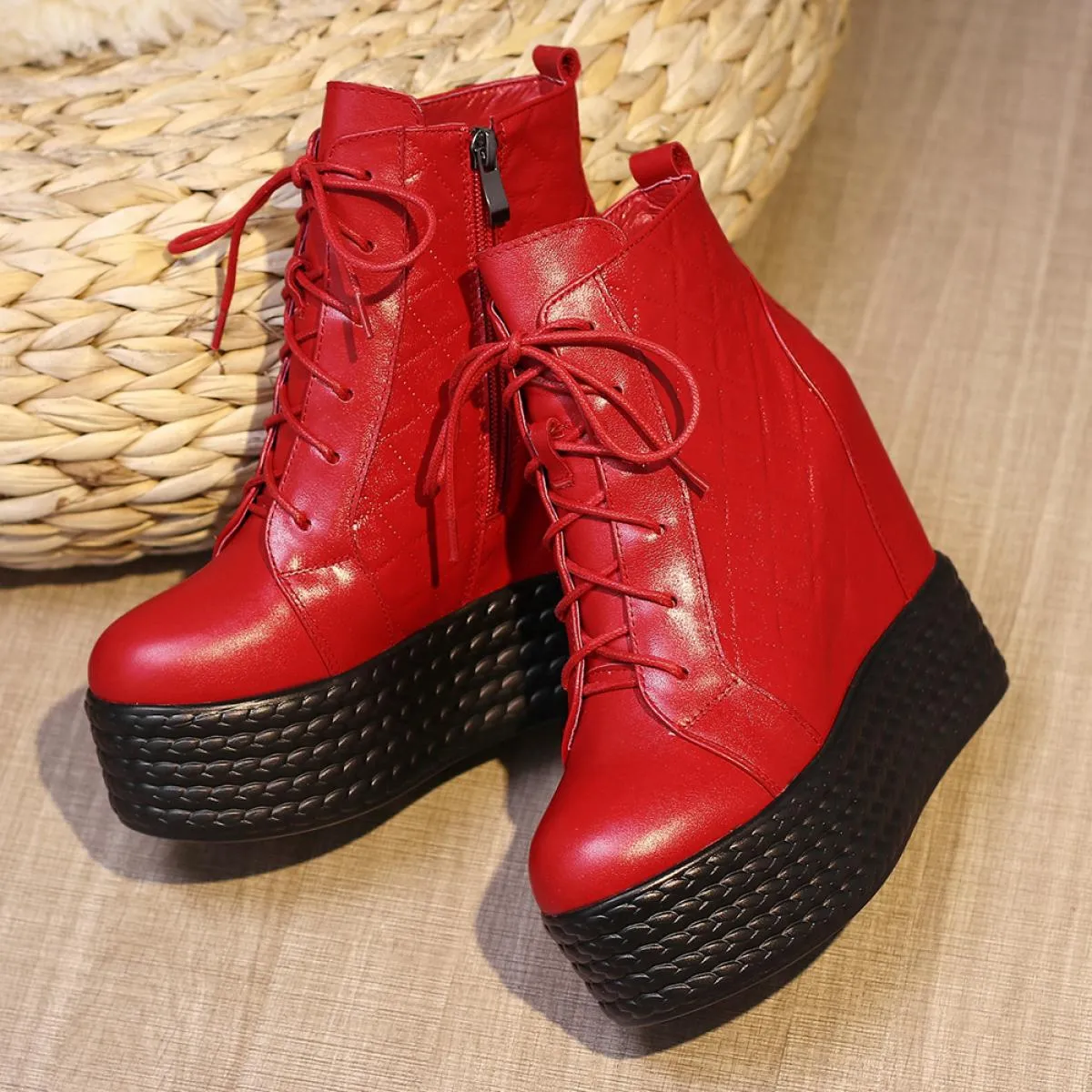 Stivaletti Donna Con Plateau Rosso Stivaletti Rossi Con Plateau Stivali Con Tacco Donna Stivali Rossi Con Zeppa Da Donna