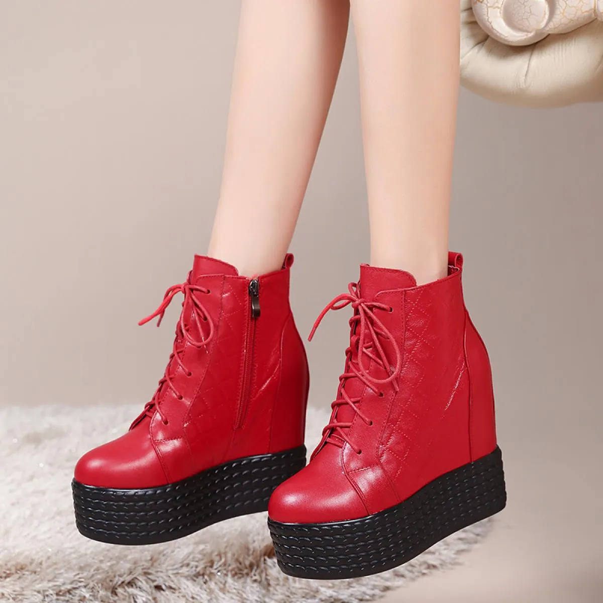 Stivaletti Donna Con Plateau Rosso Stivaletti Rossi Con Plateau Stivali Con Tacco Donna Stivali Rossi Con Zeppa Da Donna