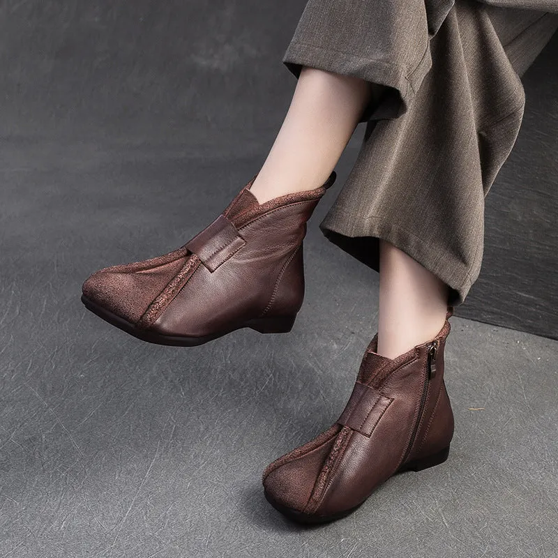 Stivaletti piatti morbidi in pelle vintage da donna