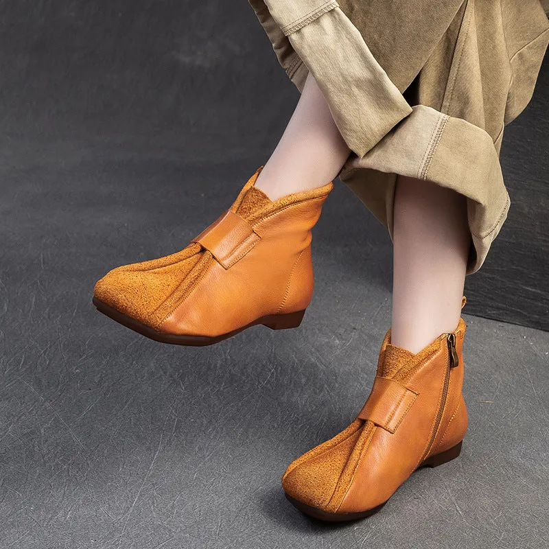 Stivaletti piatti morbidi in pelle vintage da donna