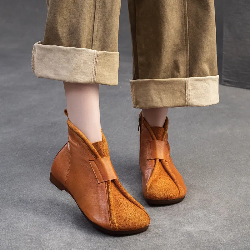 Stivaletti piatti morbidi in pelle vintage da donna